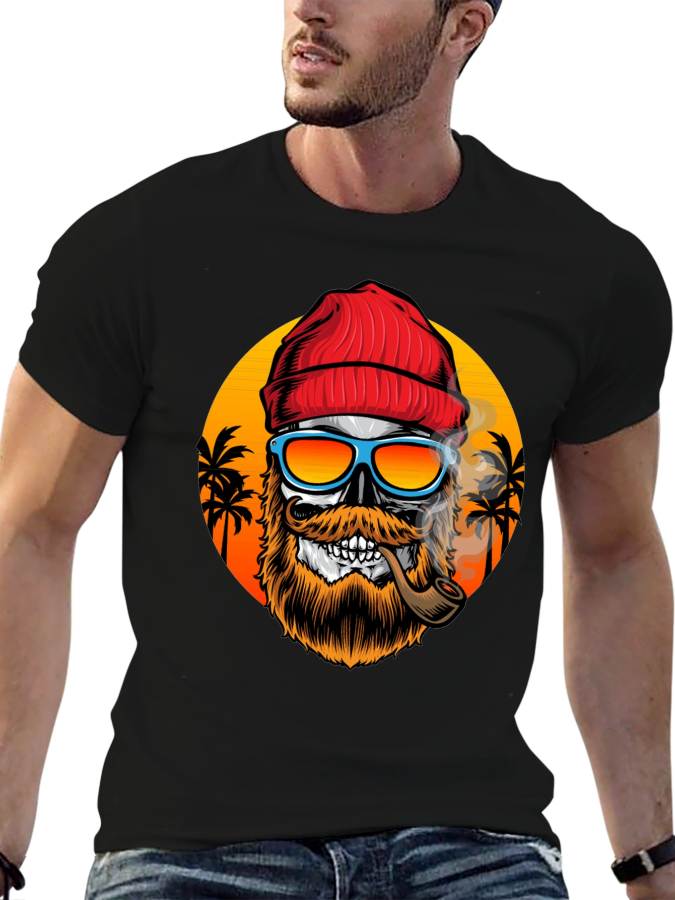 Skull with Beanie & Pipe T-Shirt