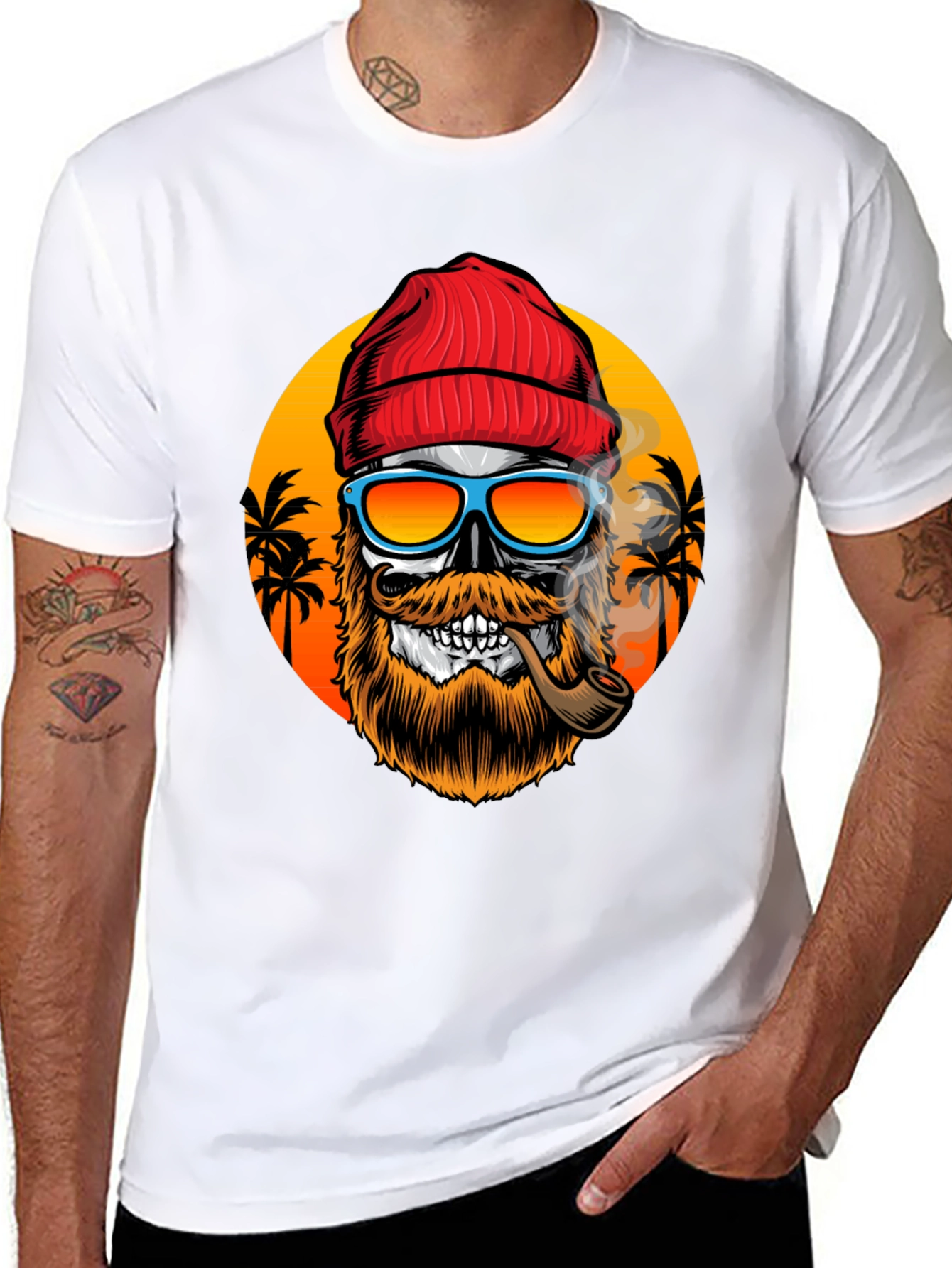 Skull with Beanie & Pipe T-Shirt