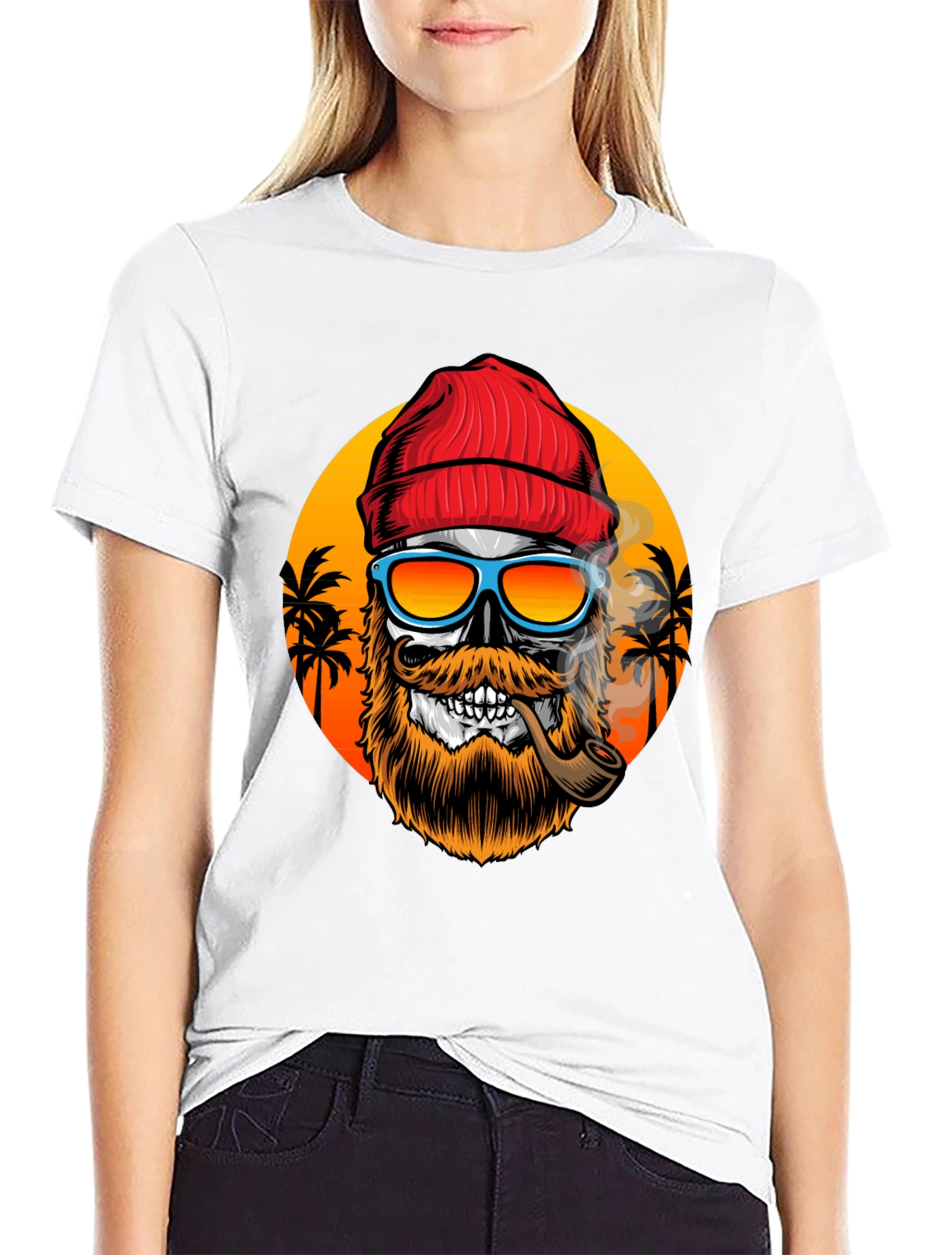 Skull with Beanie & Pipe T-Shirt