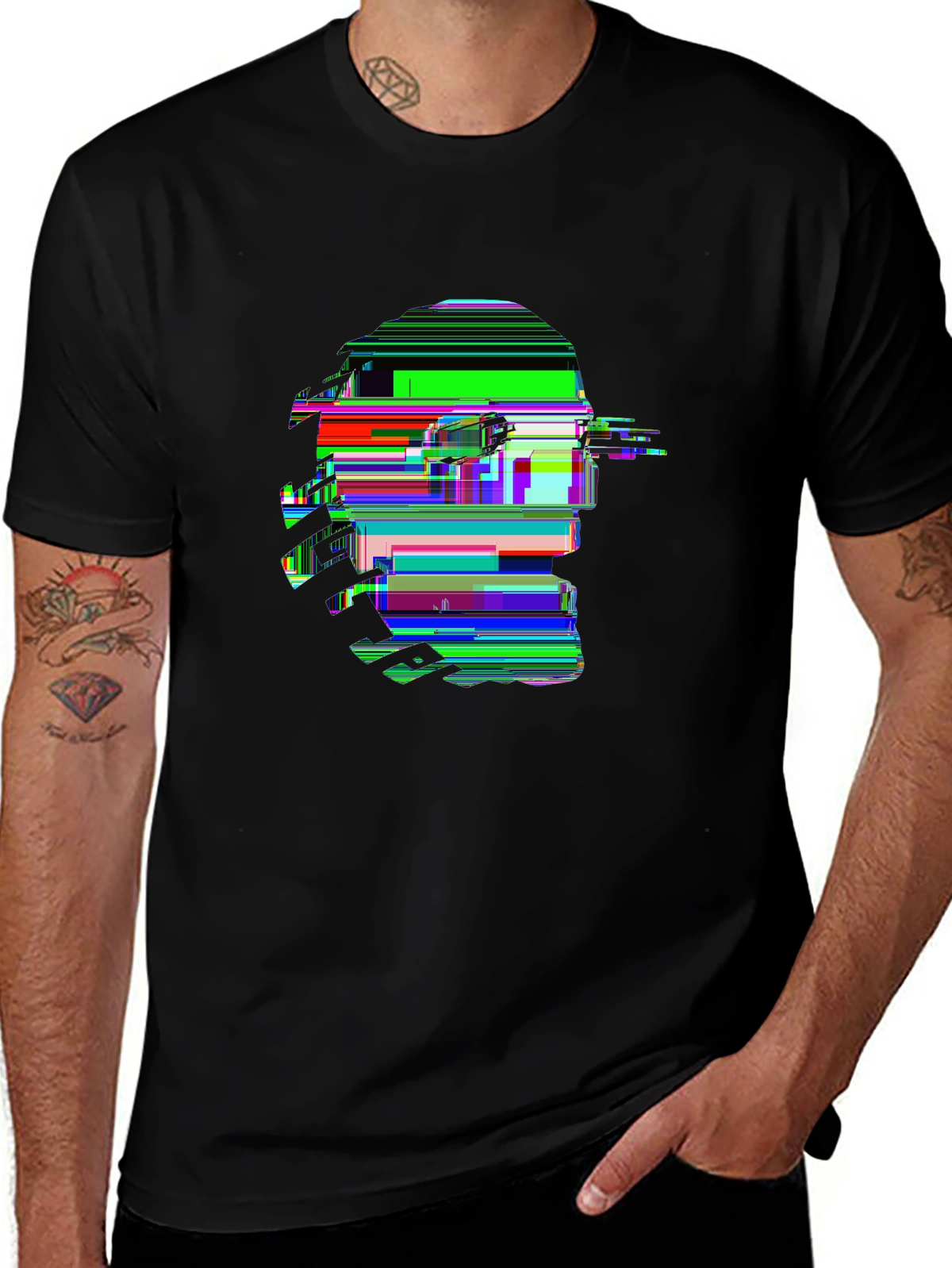 Cyberpunk Glitch Skull Neon Graphic Tee | Digital Distortion