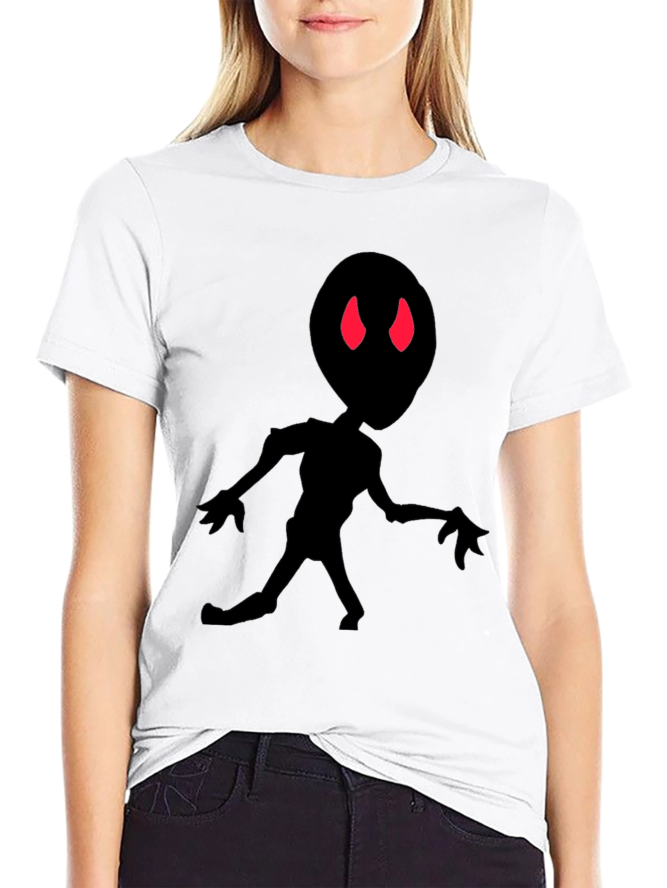 Alien Silhouette Black Tee - Red Eyes