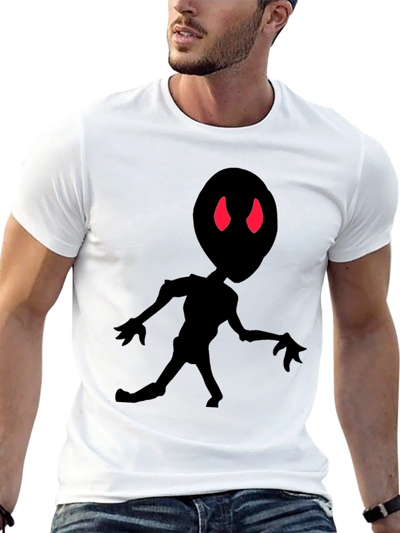 Alien Silhouette Black Tee - Red Eyes
