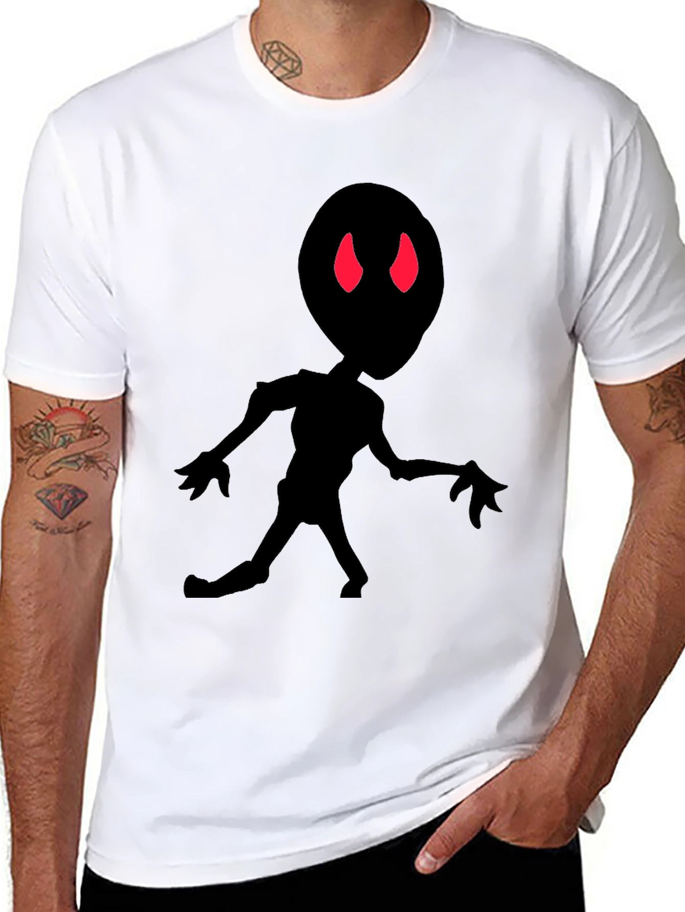 Alien Silhouette Black Tee - Red Eyes