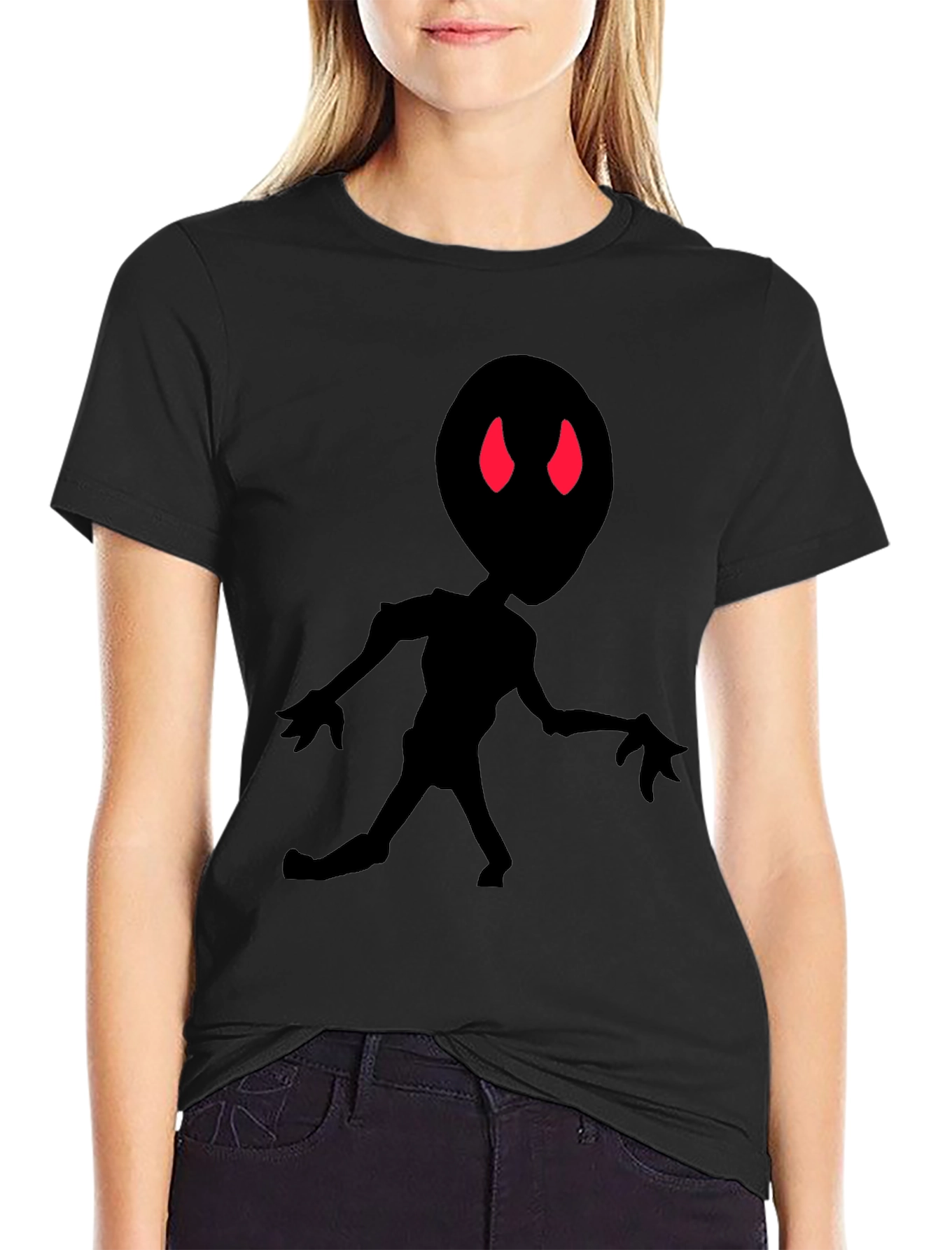 Alien Silhouette Black Tee - Red Eyes