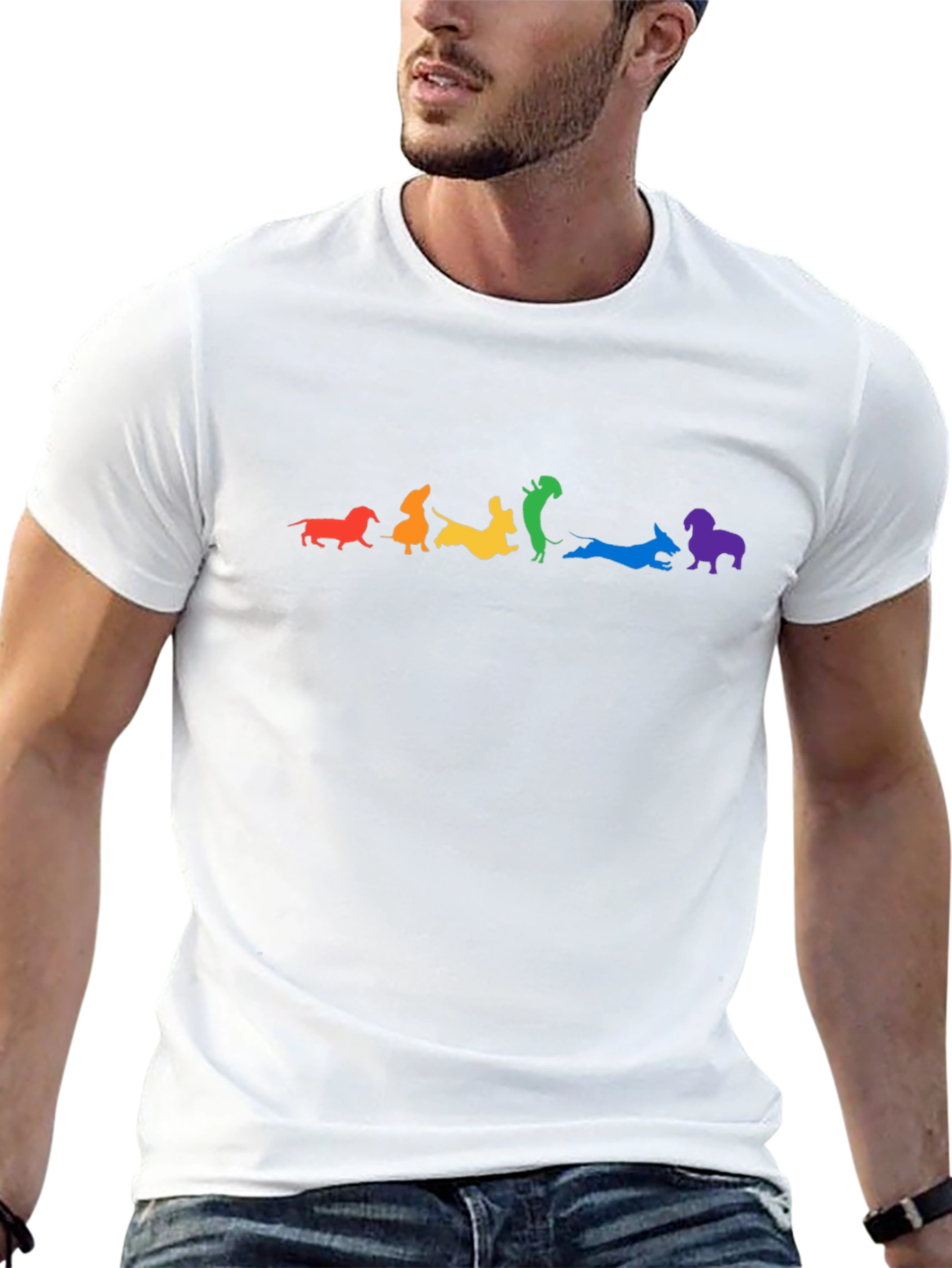 Rainbow Dachshund Black T-Shirt