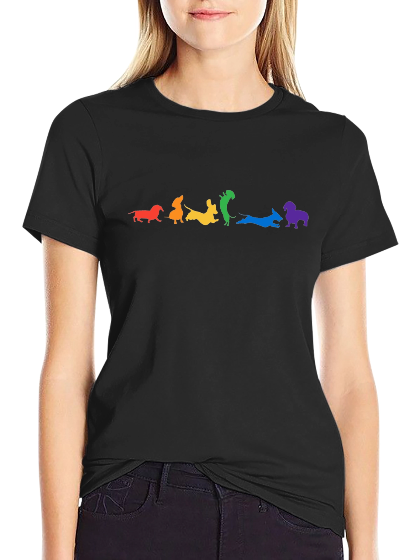 Rainbow Dachshund Black T-Shirt