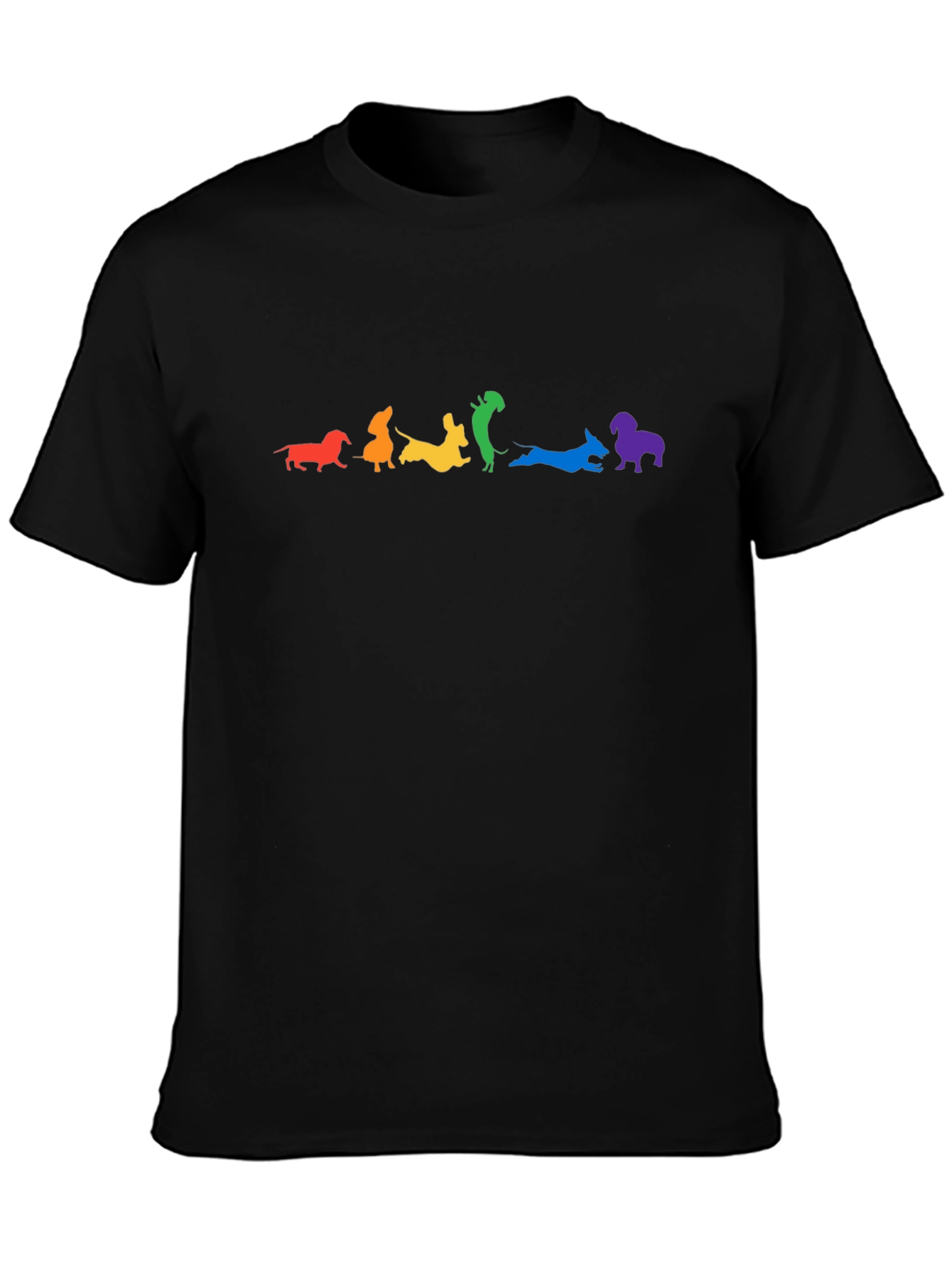 Rainbow Dachshund Black T-Shirt