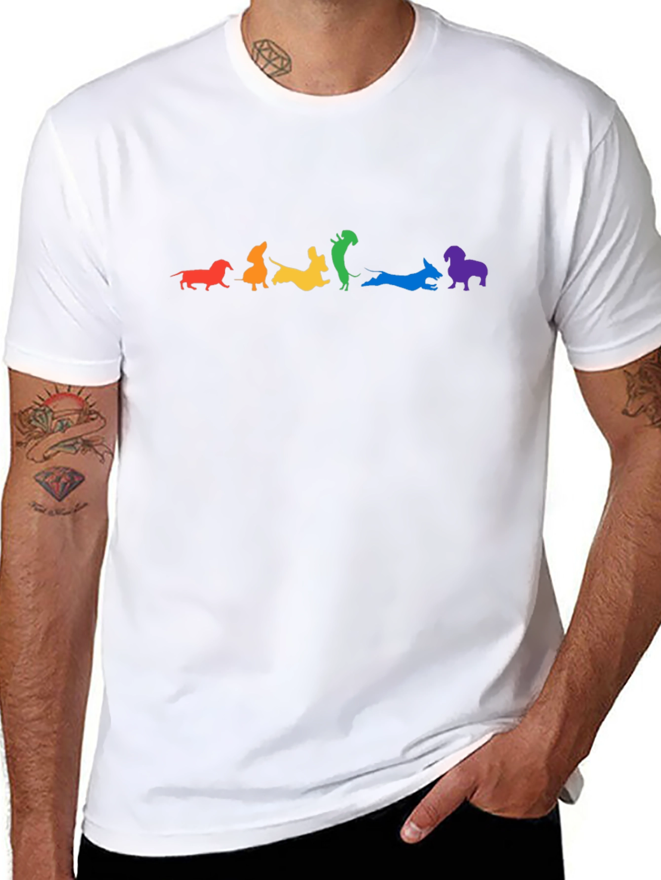 Rainbow Dachshund Black T-Shirt