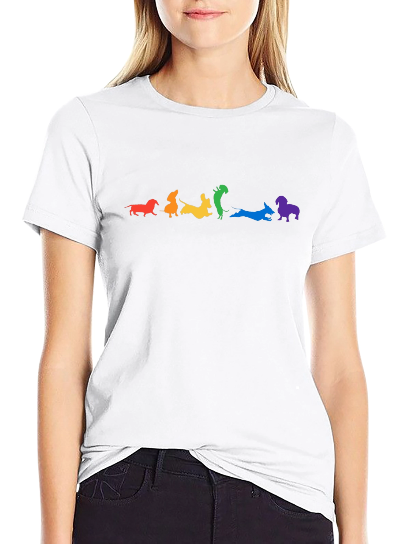 Rainbow Dachshund Black T-Shirt