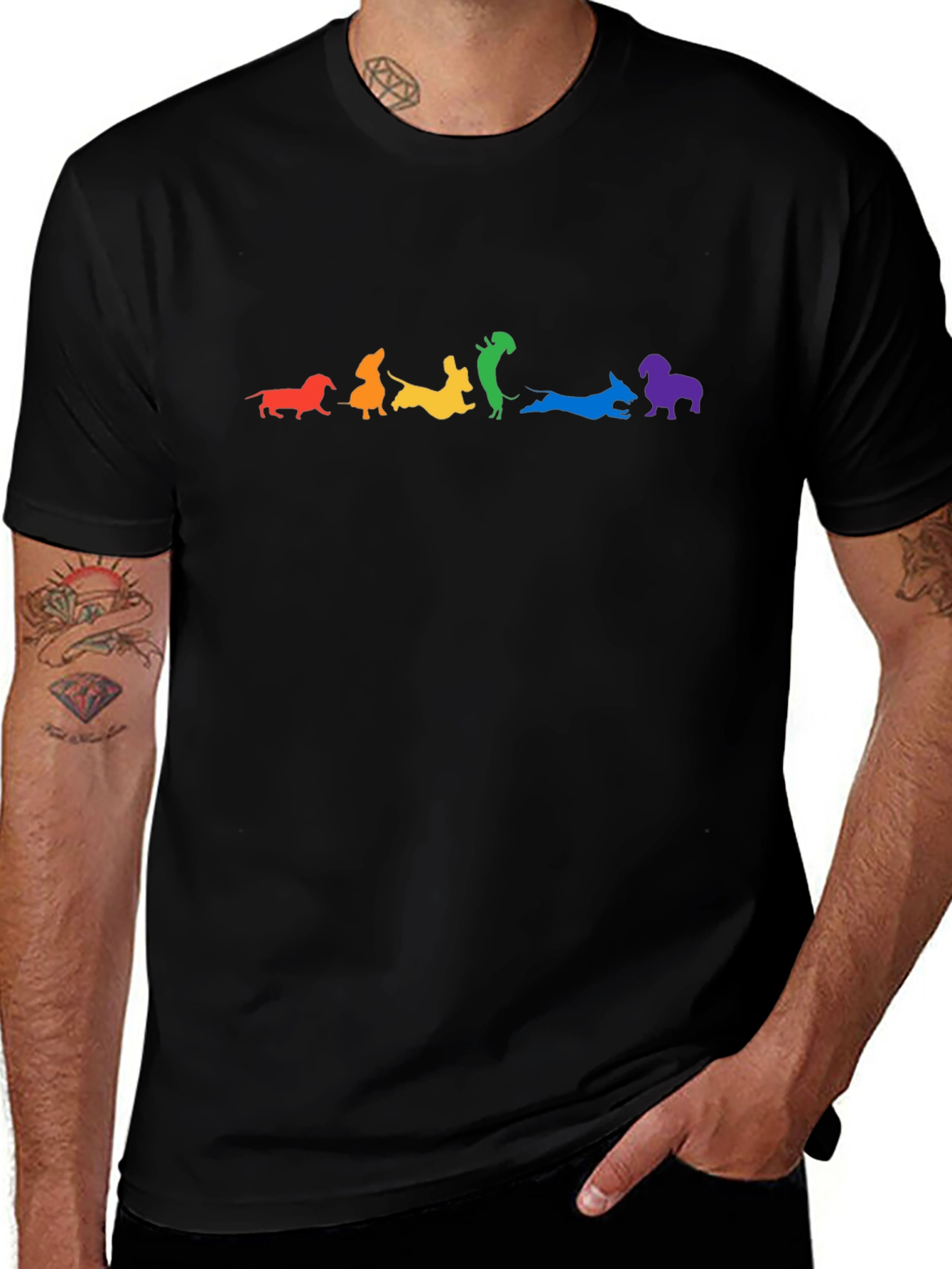 Rainbow Dachshund Black T-Shirt