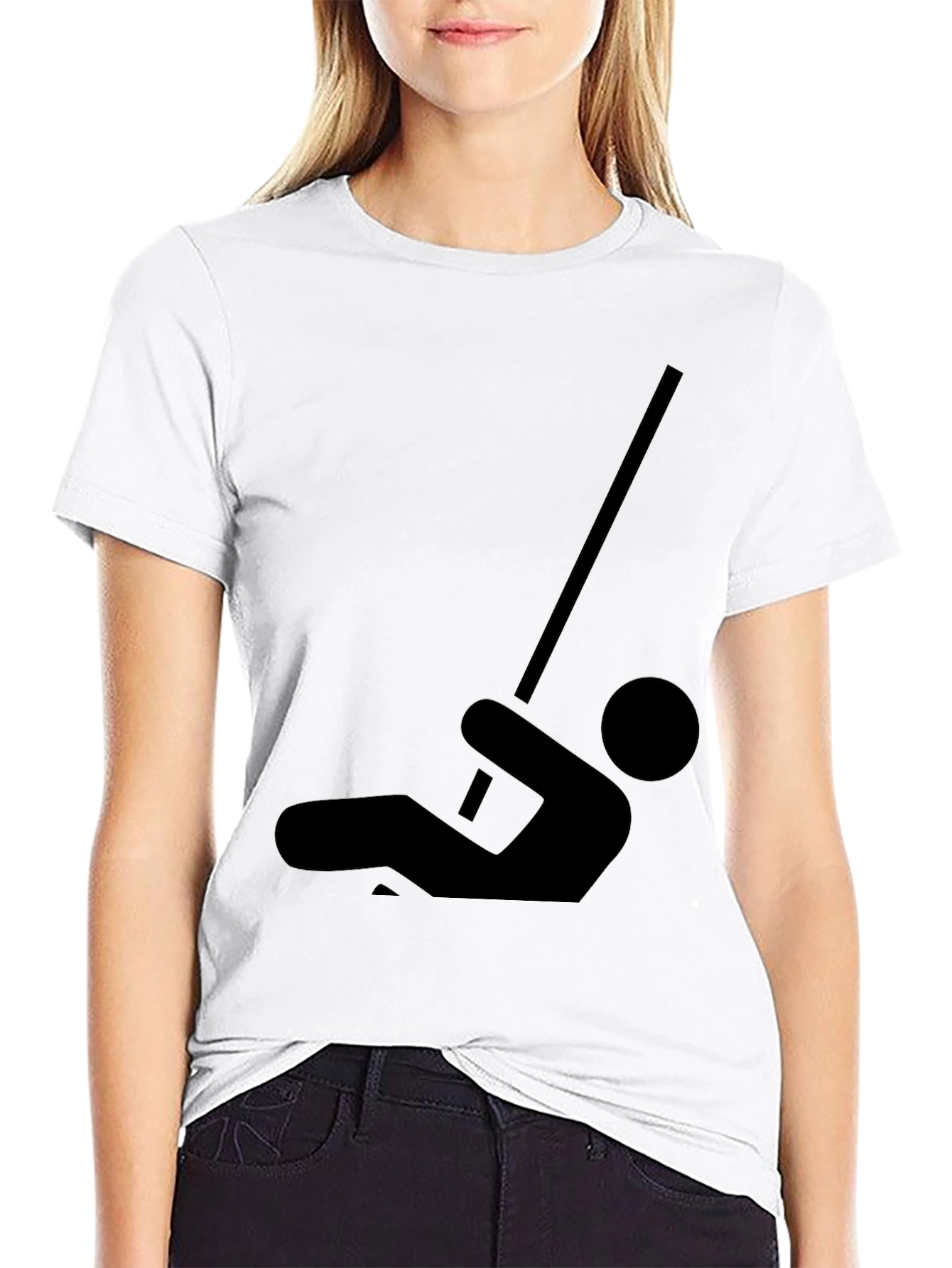 Funny Pole Vaulting Stick Figure Black T-Shirt