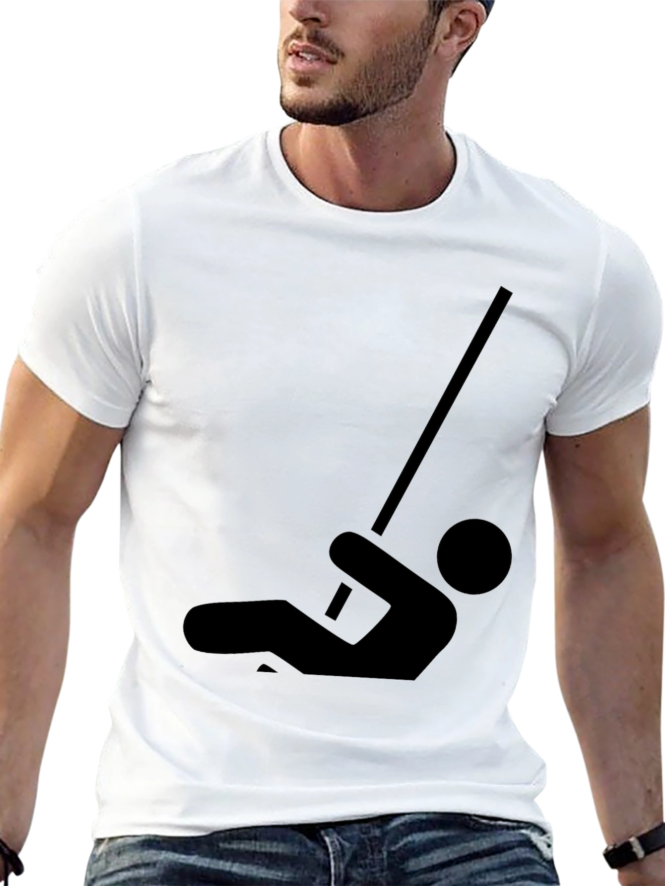 Funny Pole Vaulting Stick Figure Black T-Shirt