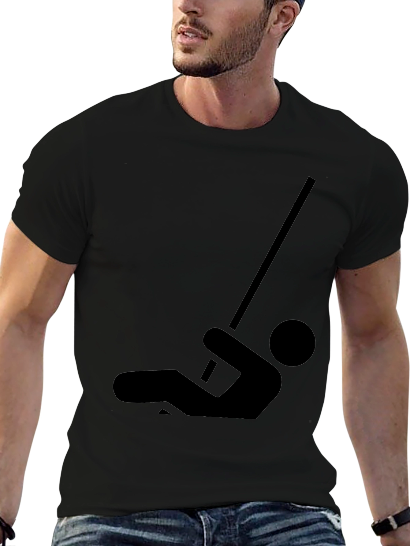 Funny Pole Vaulting Stick Figure Black T-Shirt