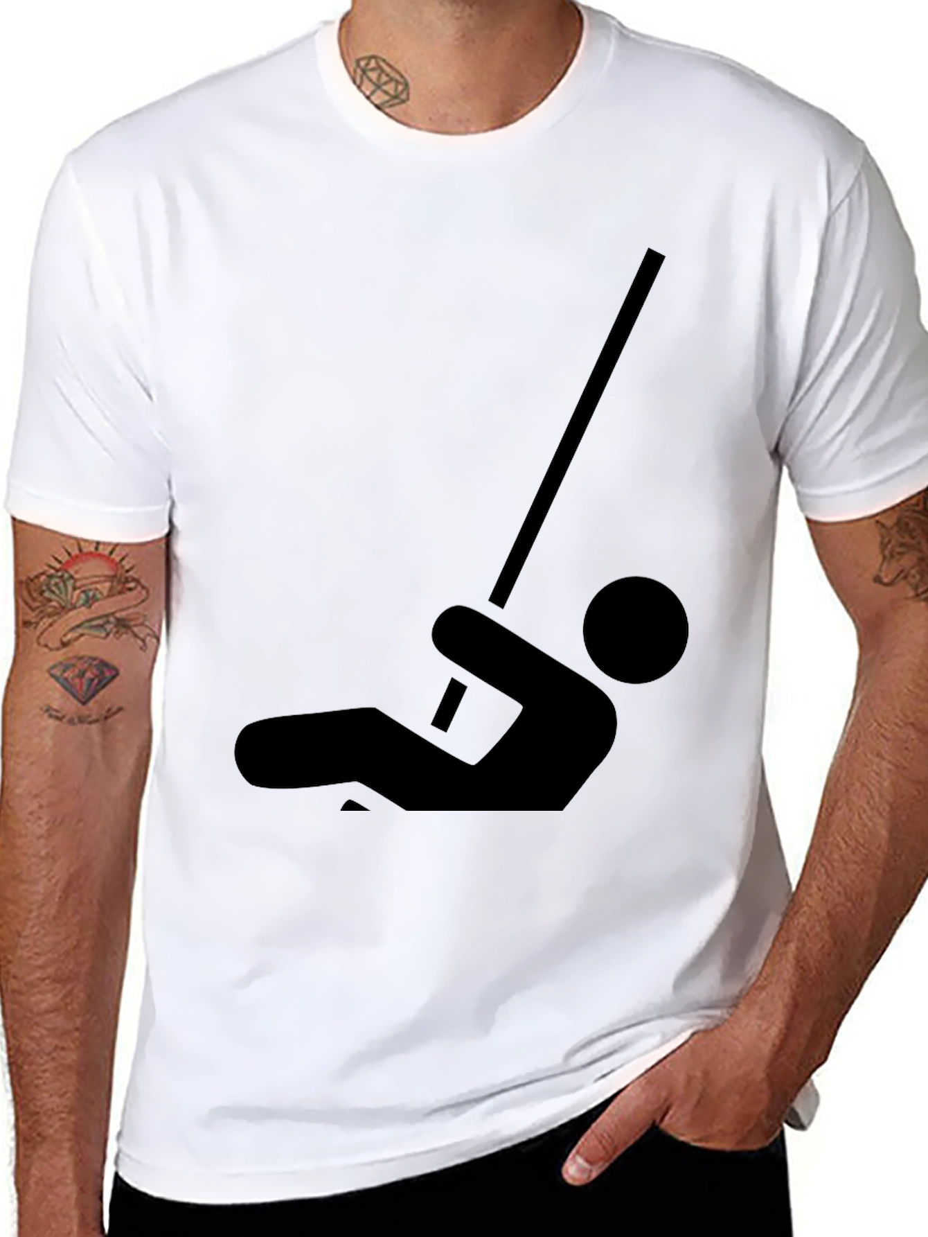 Funny Pole Vaulting Stick Figure Black T-Shirt