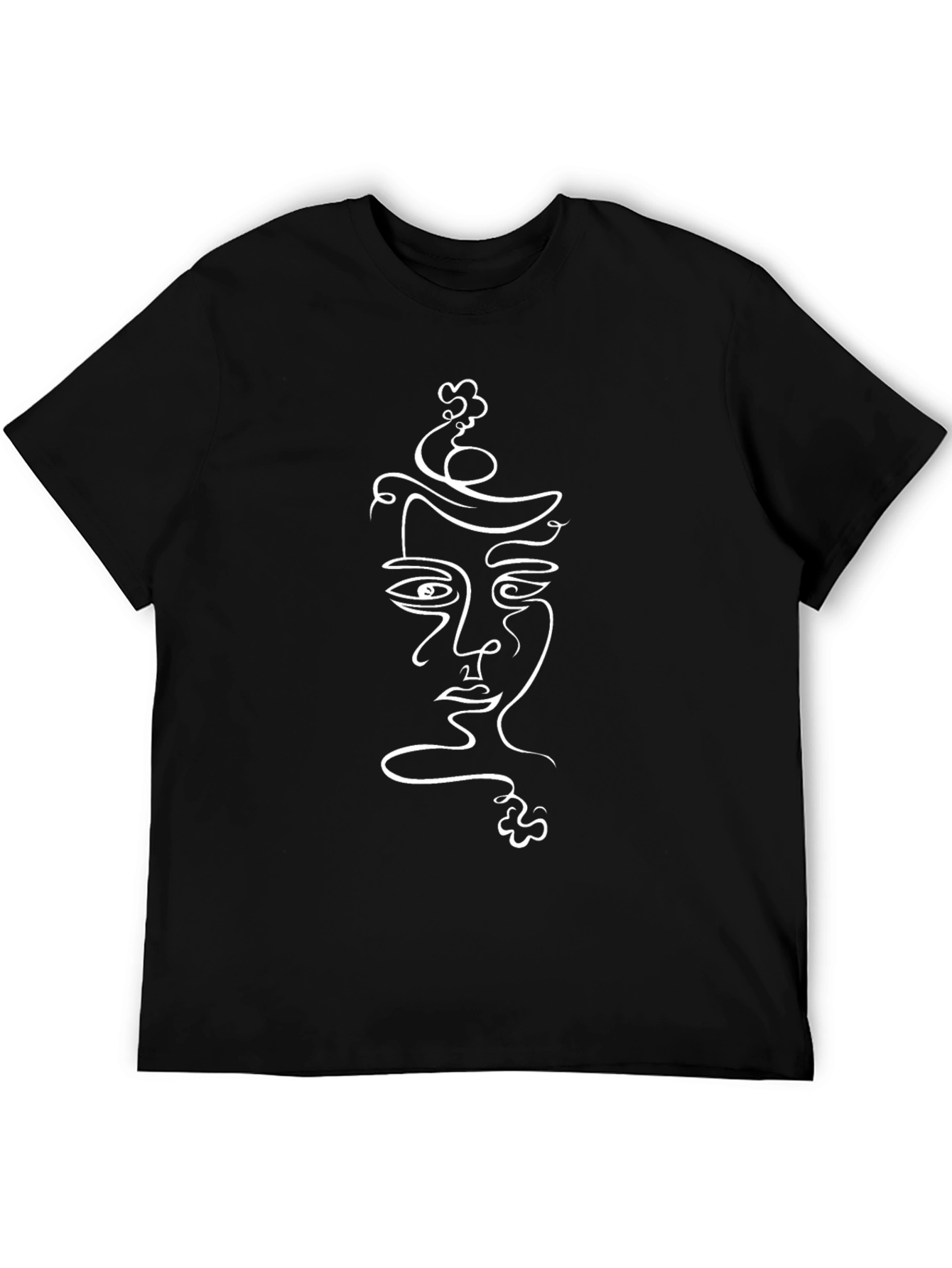 Abstract Line Art Face Graphic Black T-Shirt