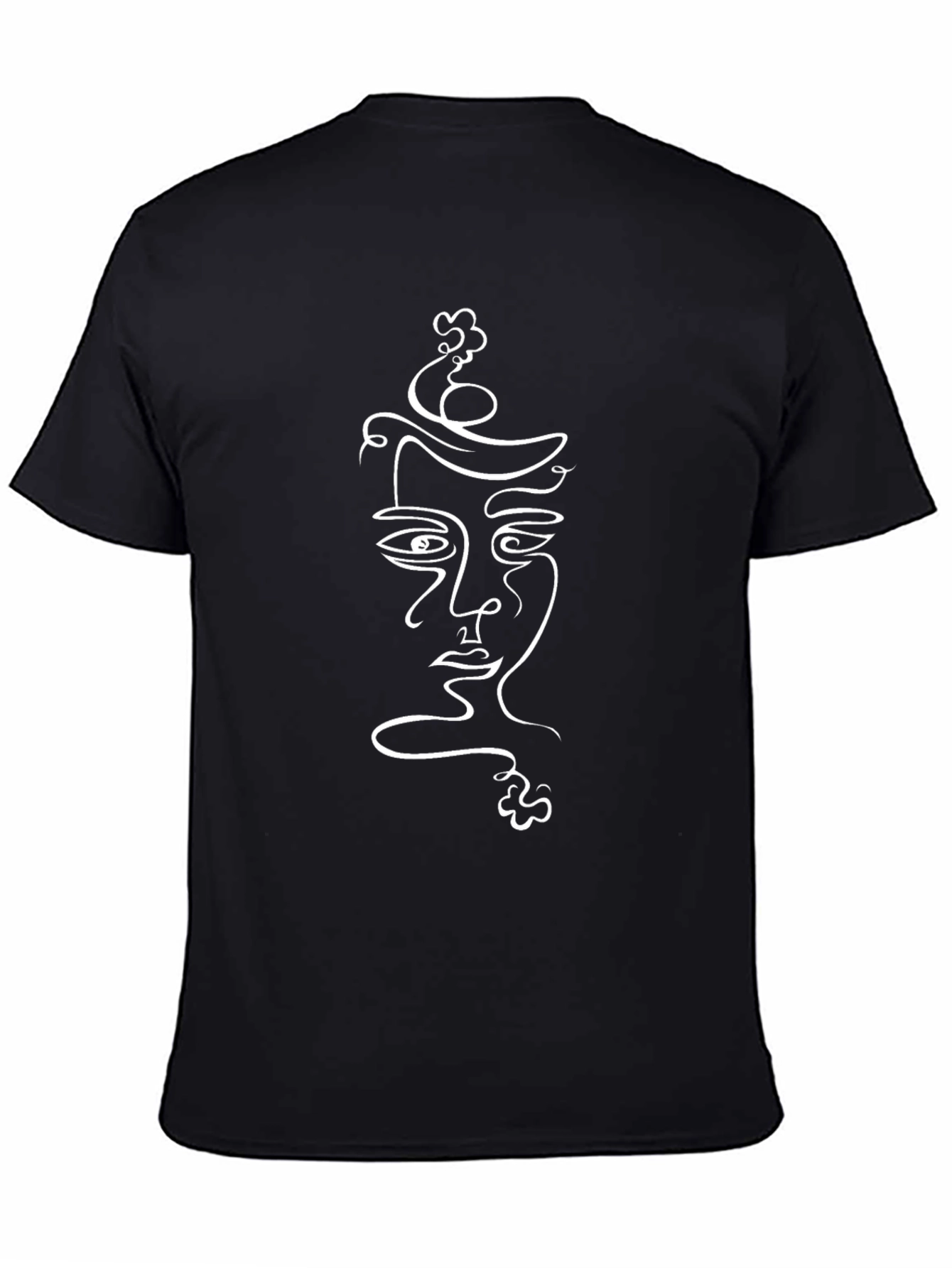 Abstract Line Art Face Graphic Black T-Shirt