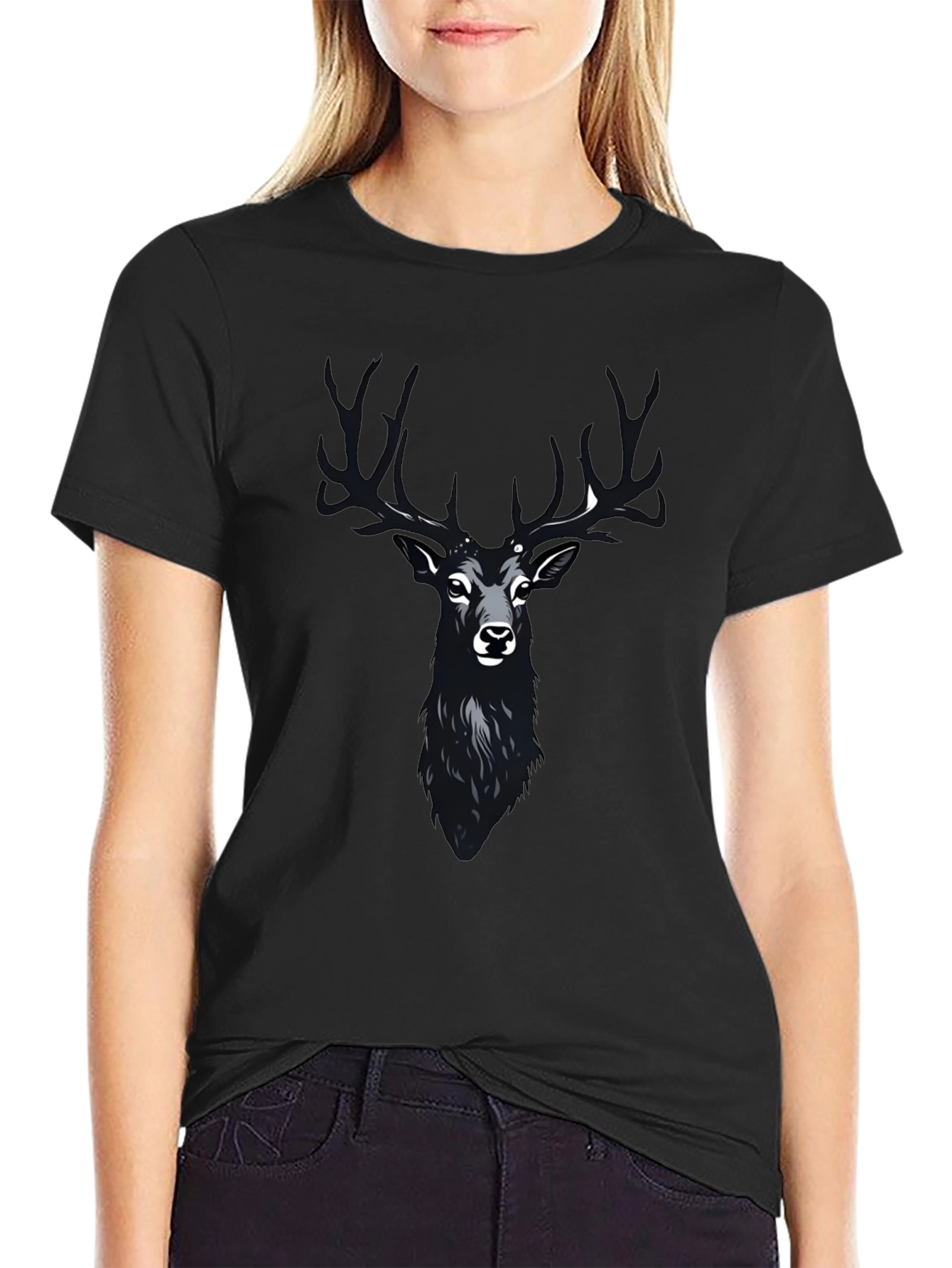 Mens Black Deer Graphic T-Shirt