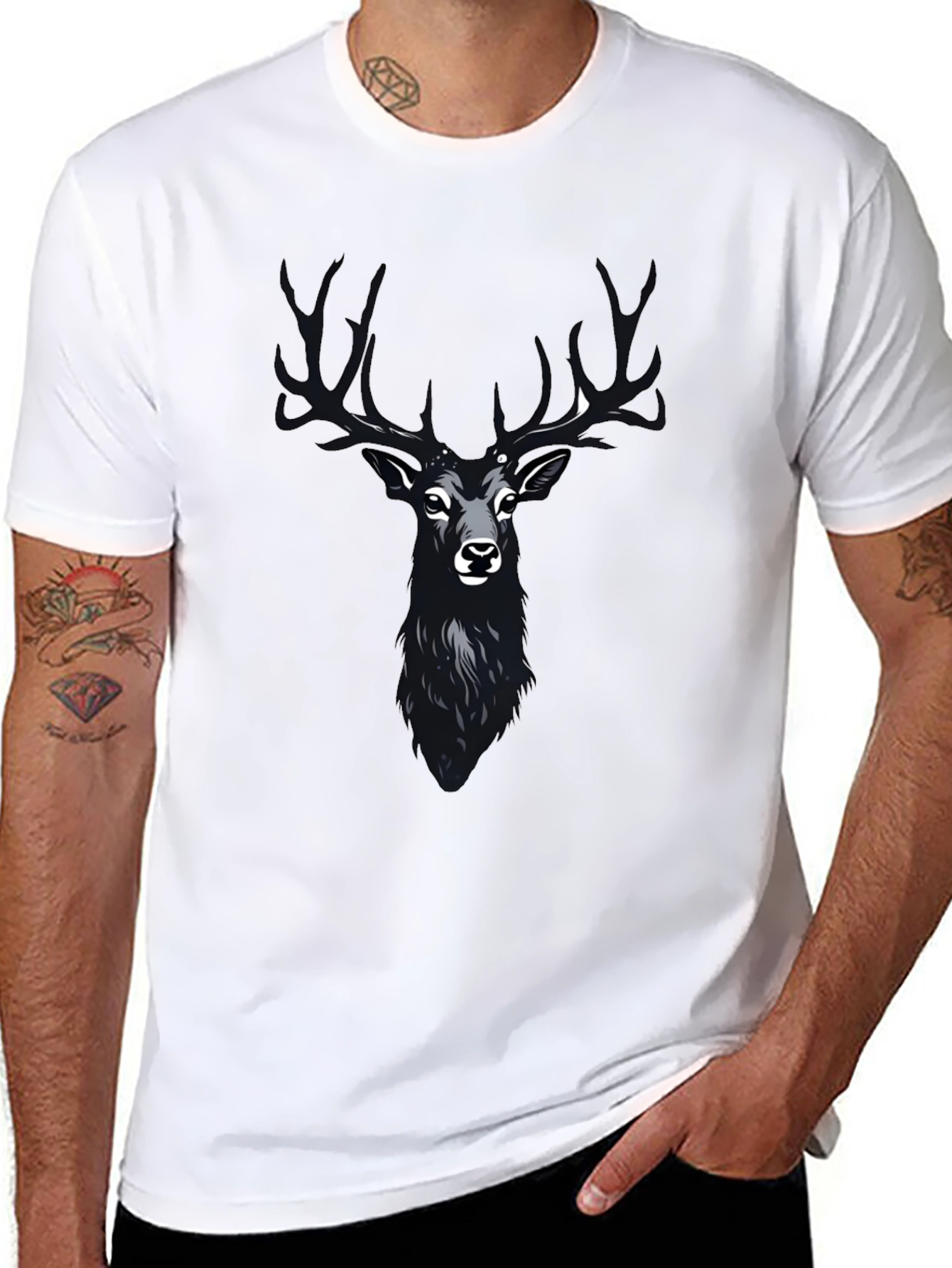 Mens Black Deer Graphic T-Shirt
