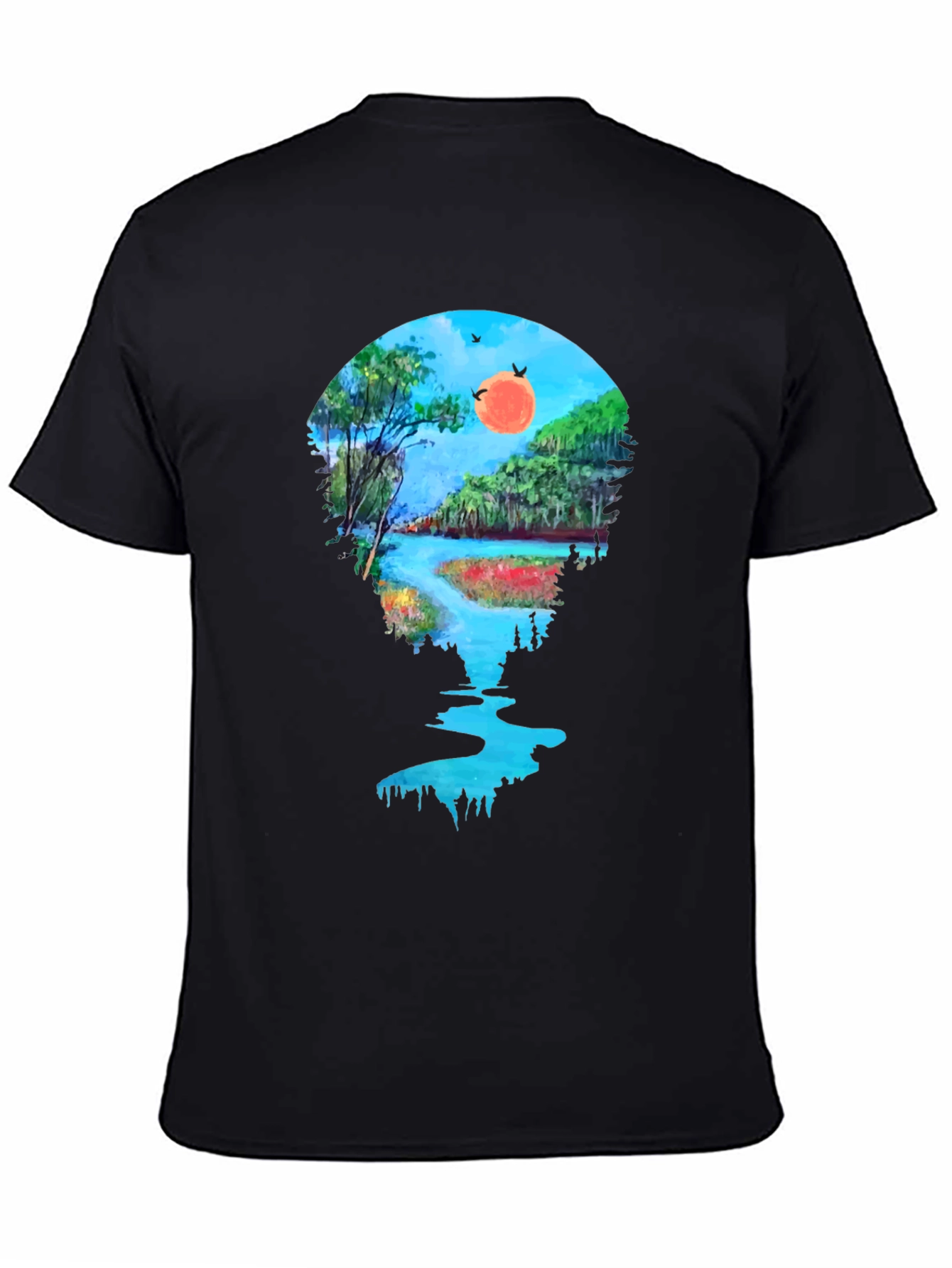 Scenic River View Graphic Tee - Black