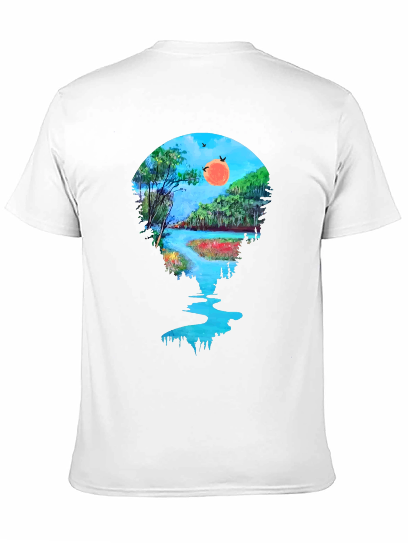 Scenic River View Graphic Tee - Black