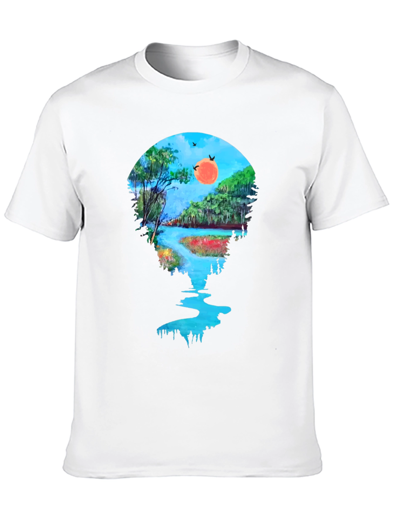 Scenic River View Graphic Tee - Black
