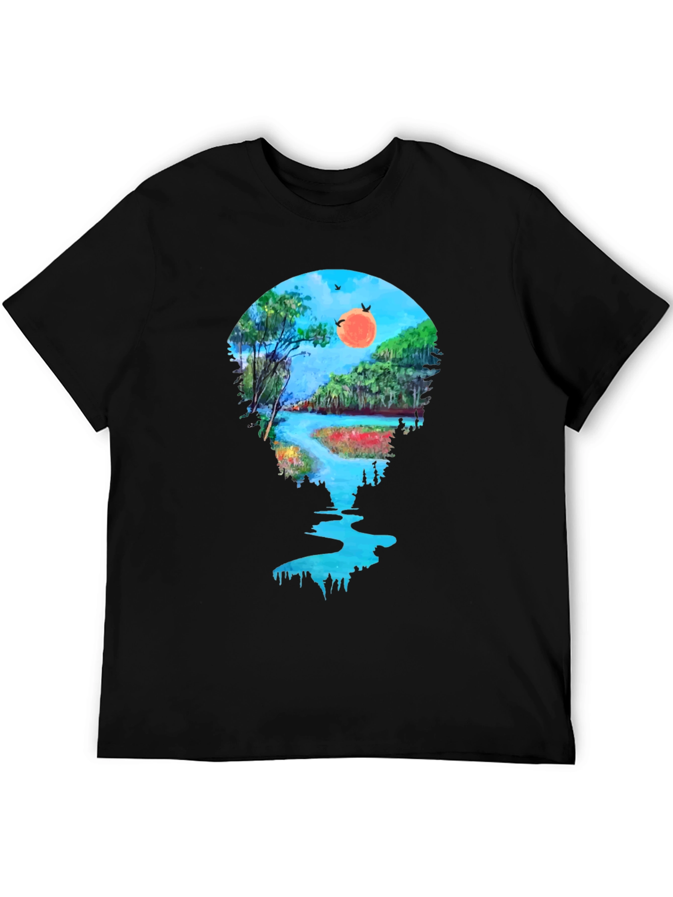 Scenic River View Graphic Tee - Black