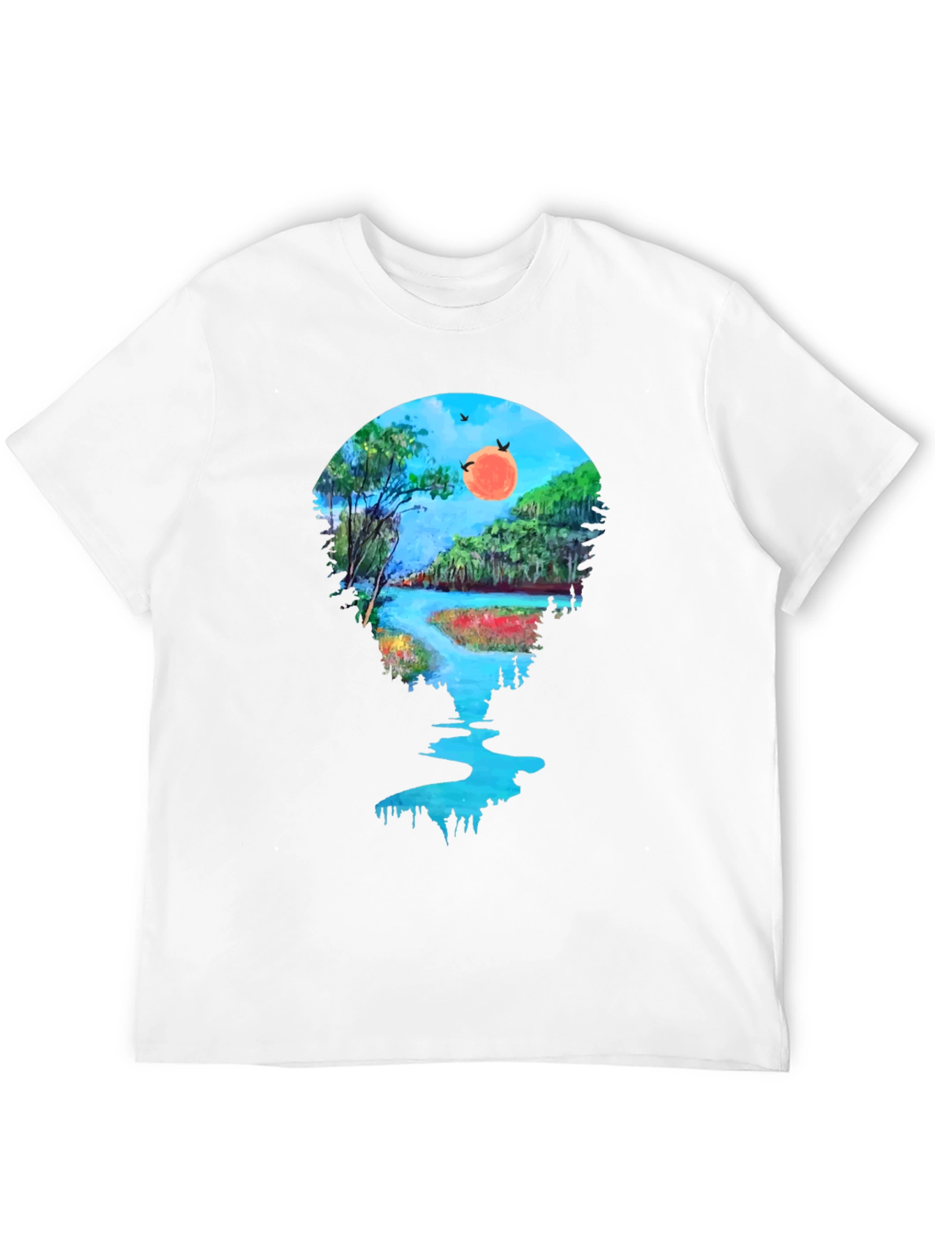 Scenic River View Graphic Tee - Black