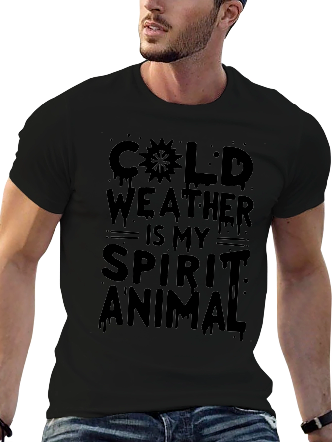 Cold Weather is My Spirit Animal Black Graphic T-Shirt