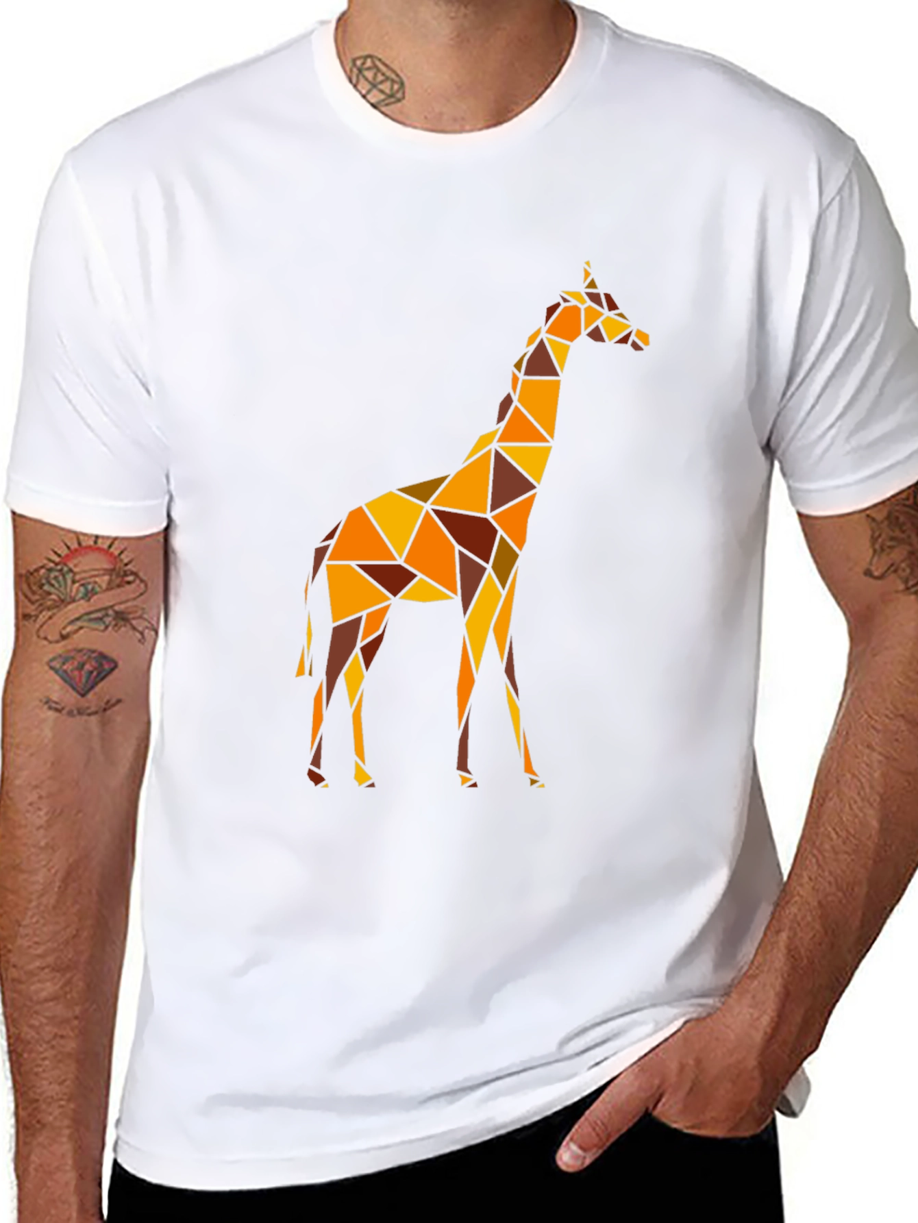 Geometric Giraffe Graphic Tee - Black Cotton Comfort