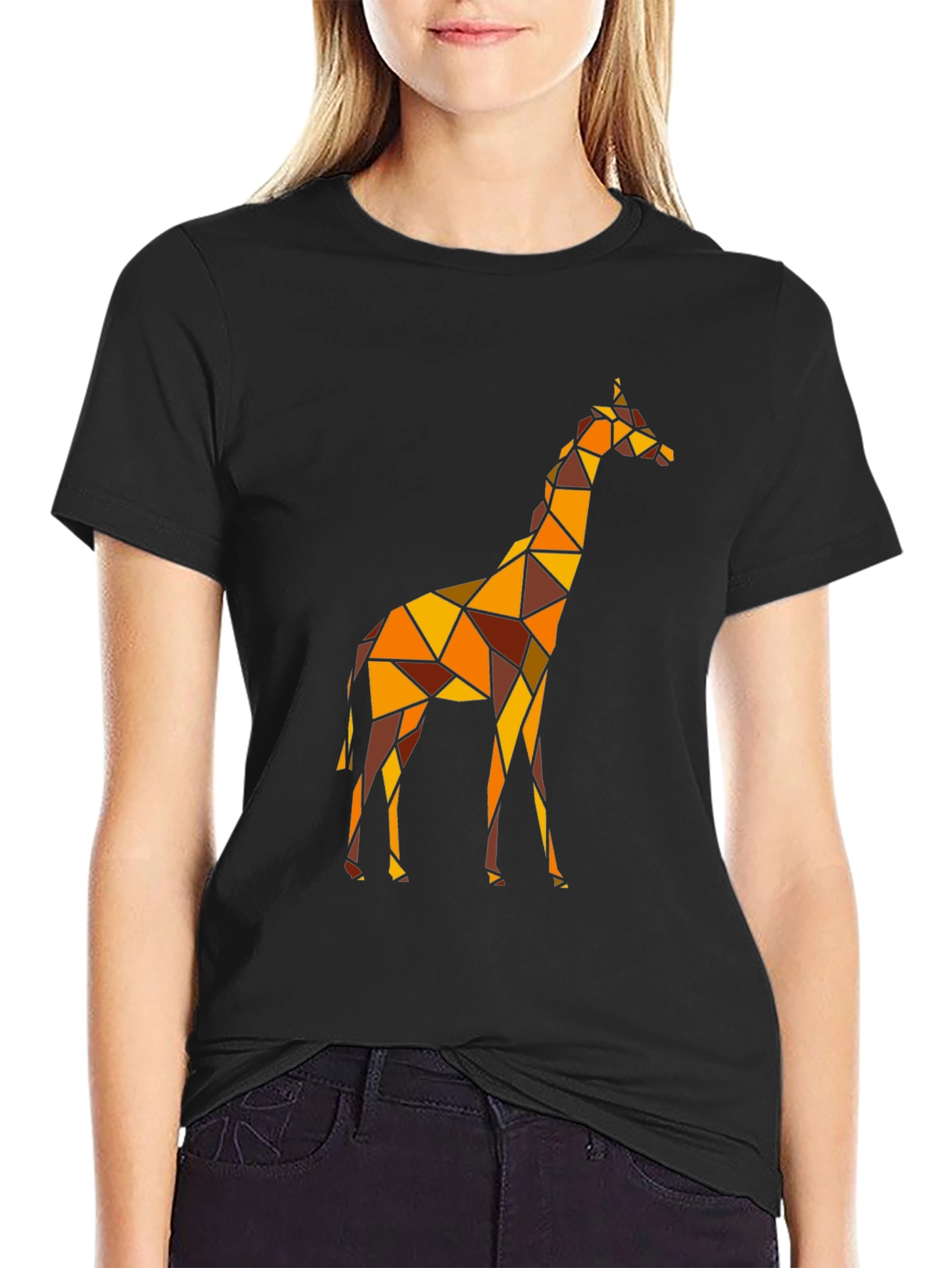 Geometric Giraffe Graphic Tee - Black Cotton Comfort