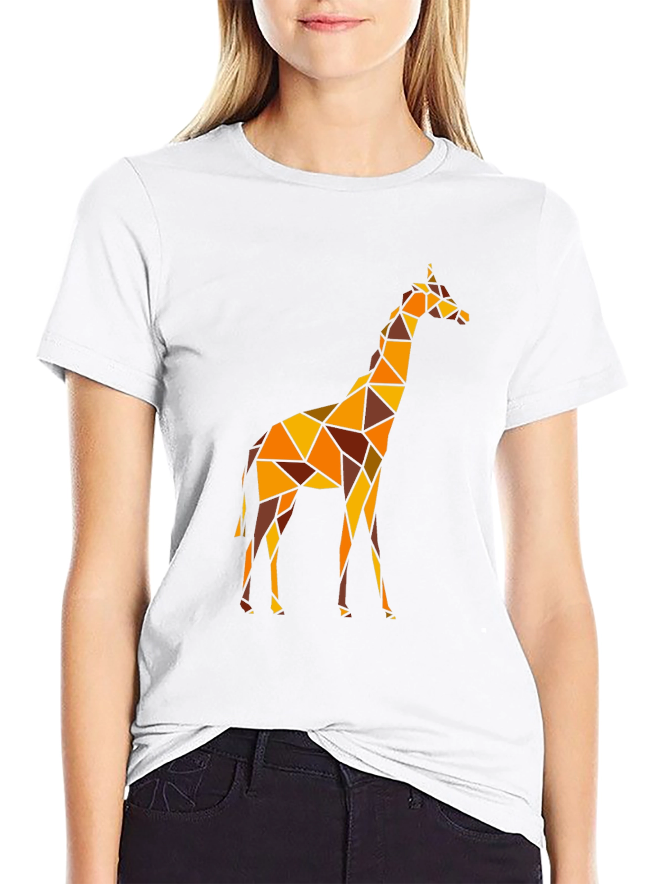 Geometric Giraffe Graphic Tee - Black Cotton Comfort
