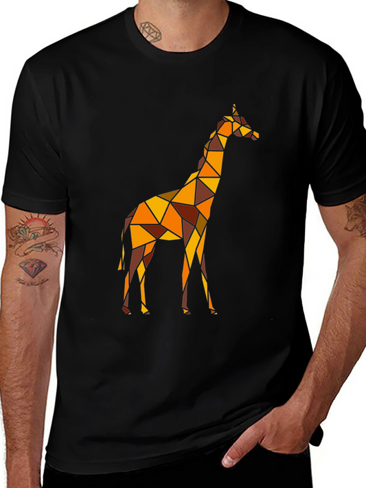 Geometric Giraffe Graphic Tee - Black Cotton Comfort
