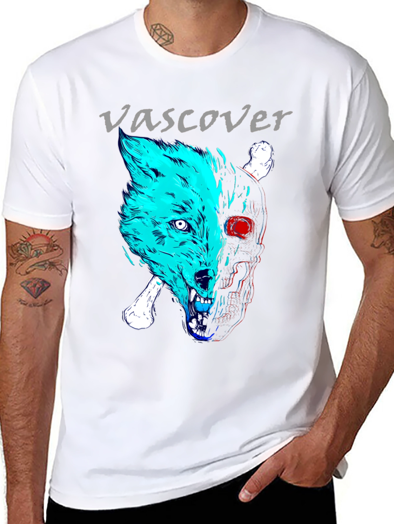 Vascover Wolf Skull Graphic Tee - Edgy Design