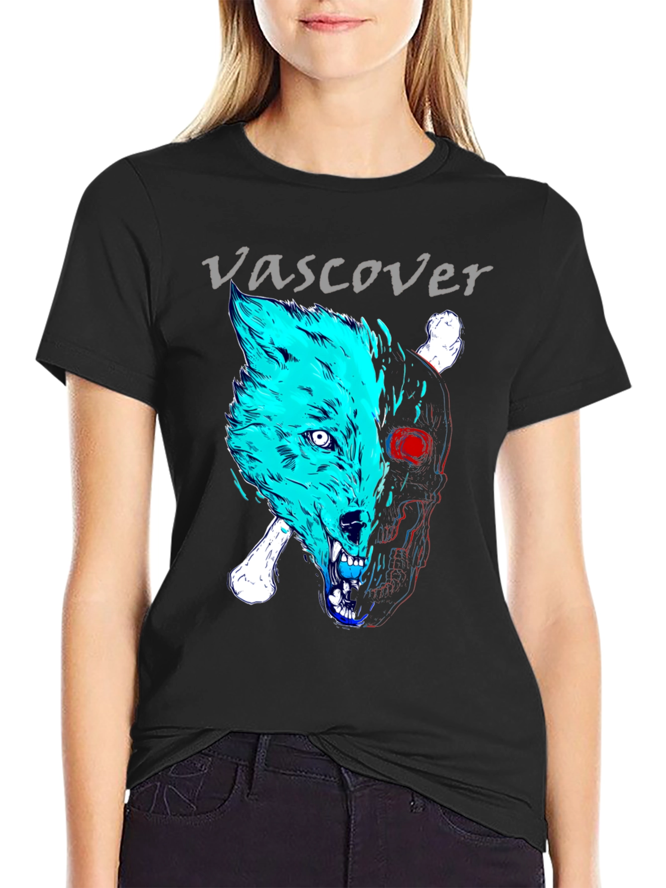 Vascover Wolf Skull Graphic Tee - Edgy Design