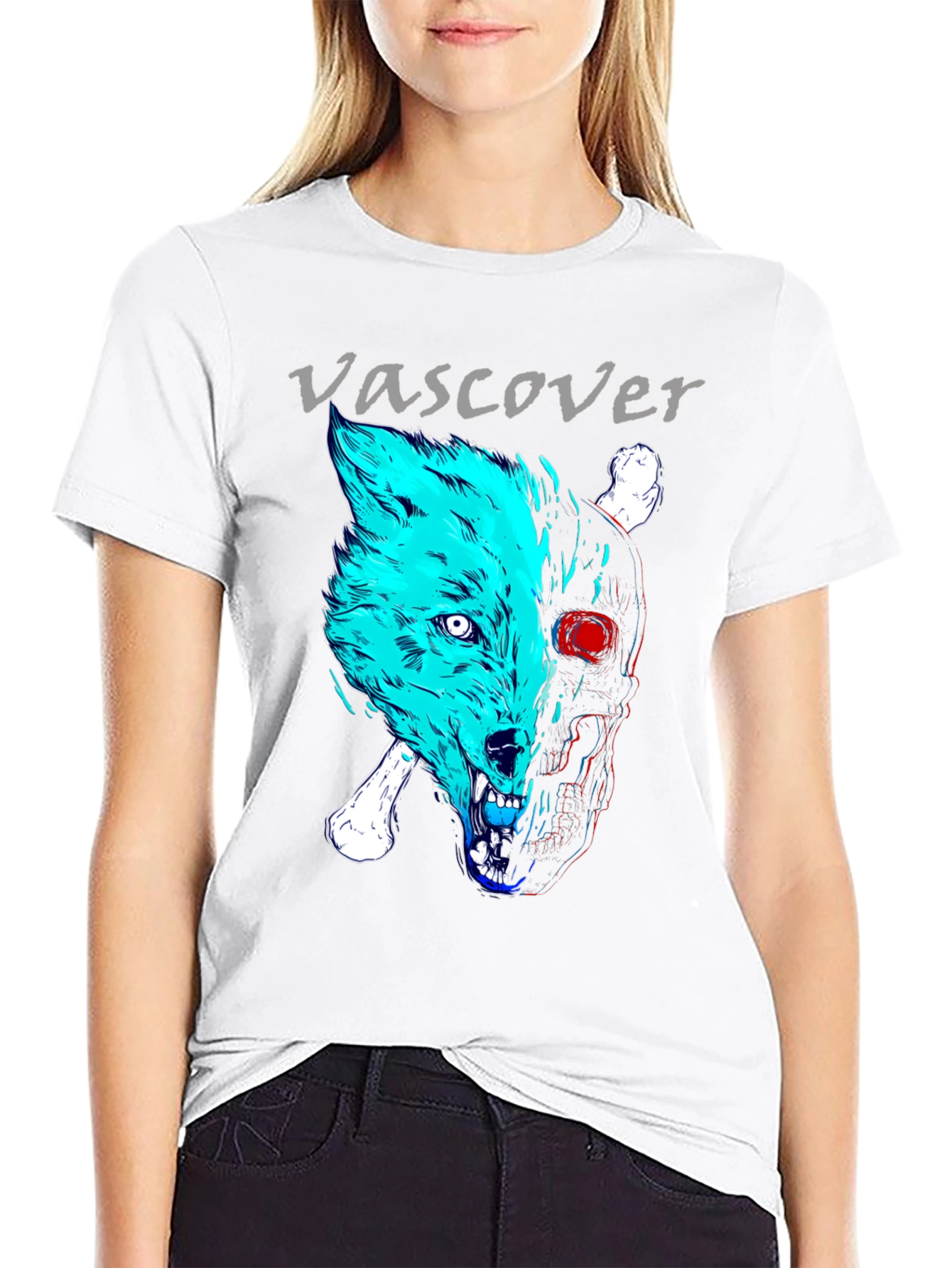Vascover Wolf Skull Graphic Tee - Edgy Design