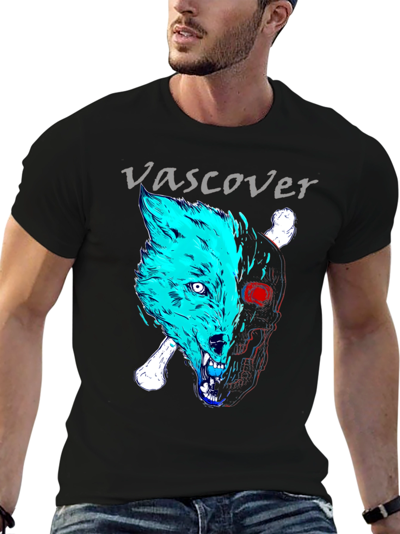 Vascover Wolf Skull Graphic Tee - Edgy Design
