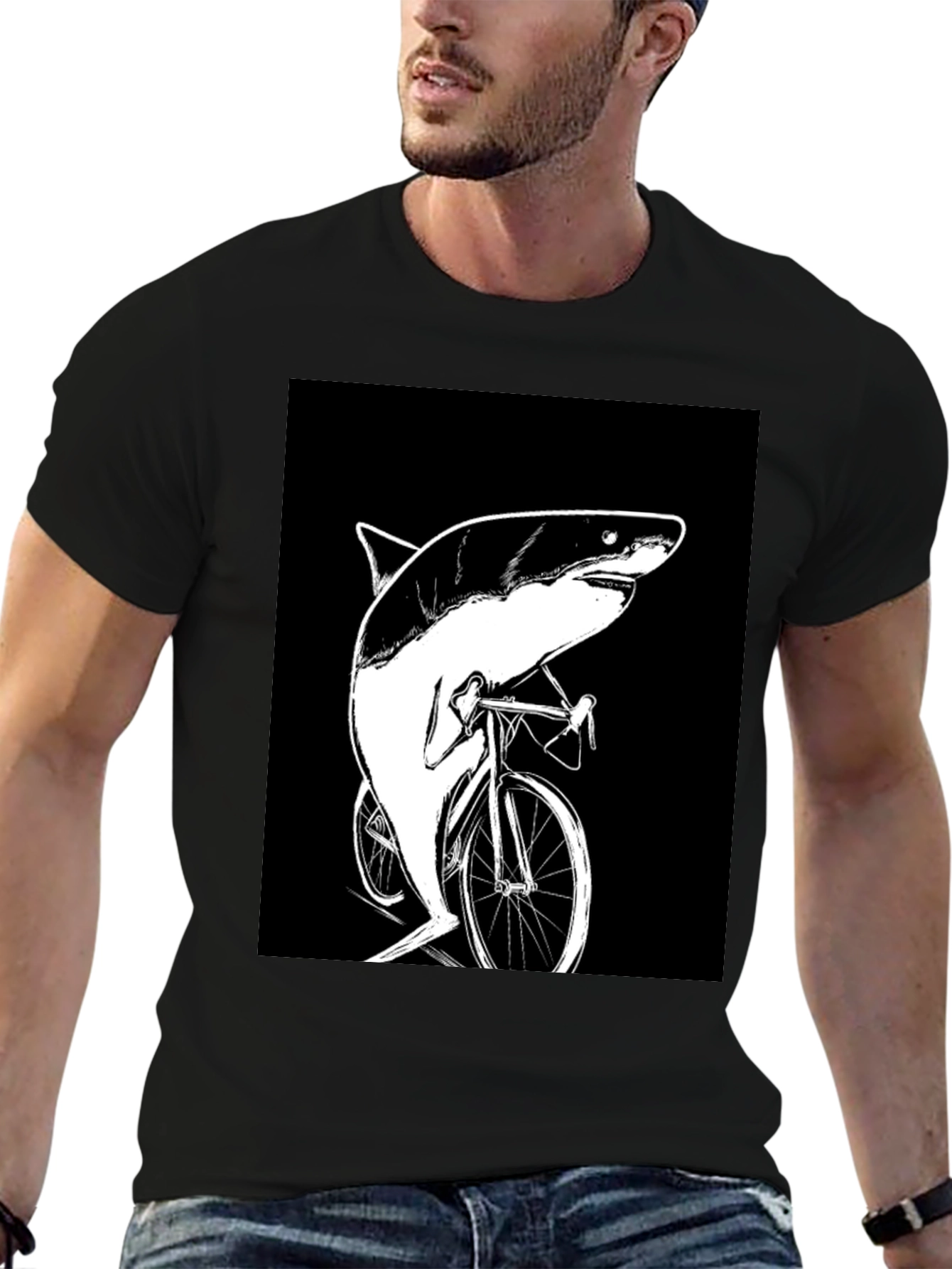 Shark on Bike T-Shirt - Funny Animal Graphic Tee