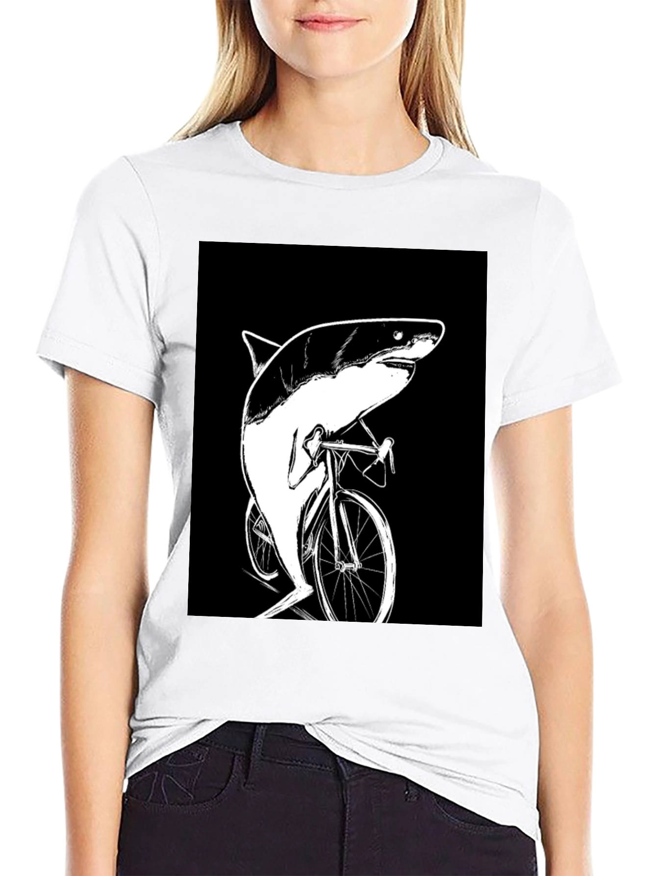 Shark on Bike T-Shirt - Funny Animal Graphic Tee
