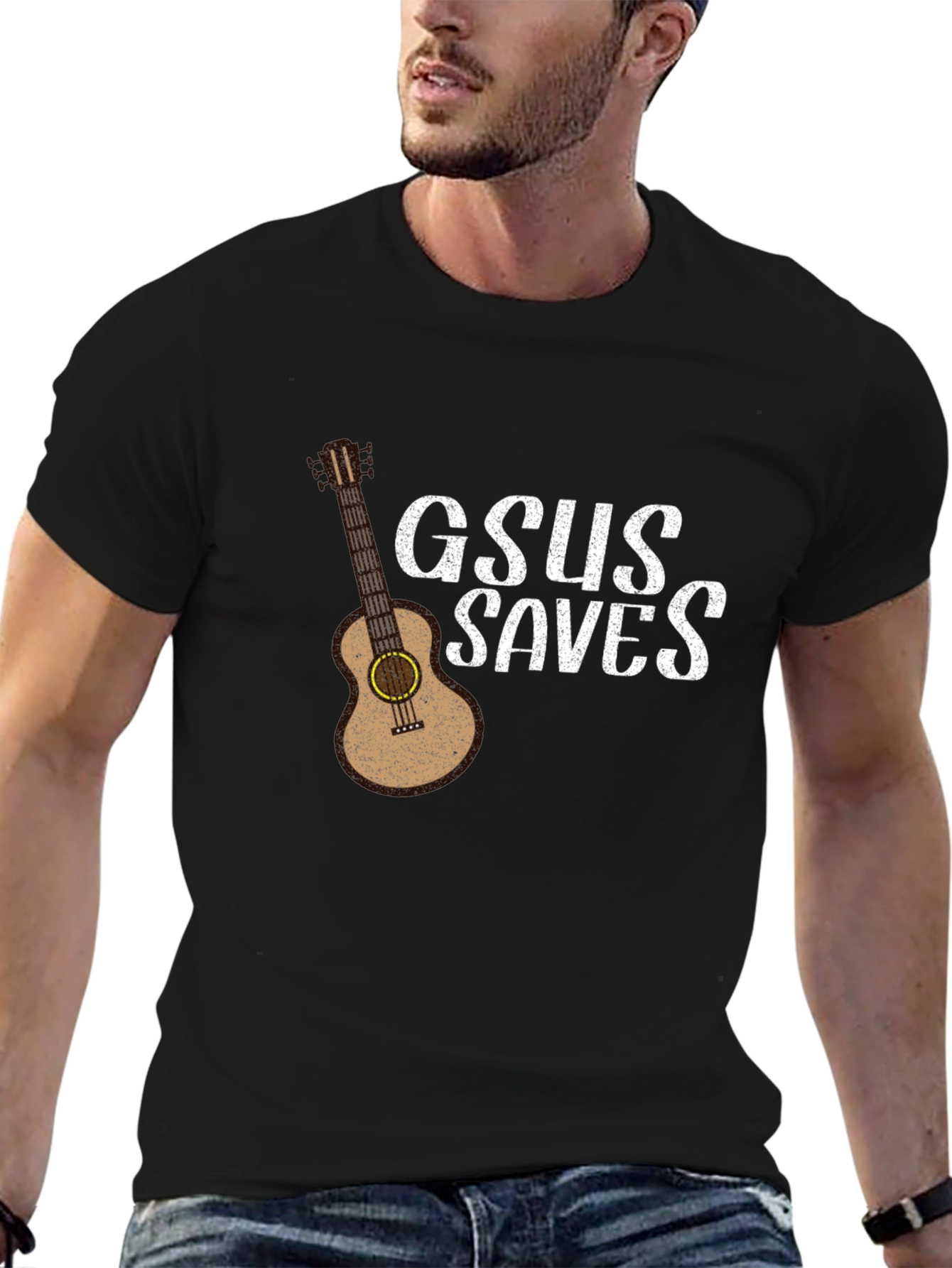 GSUS Saves Graphic T-Shirt - Black Guitar Design