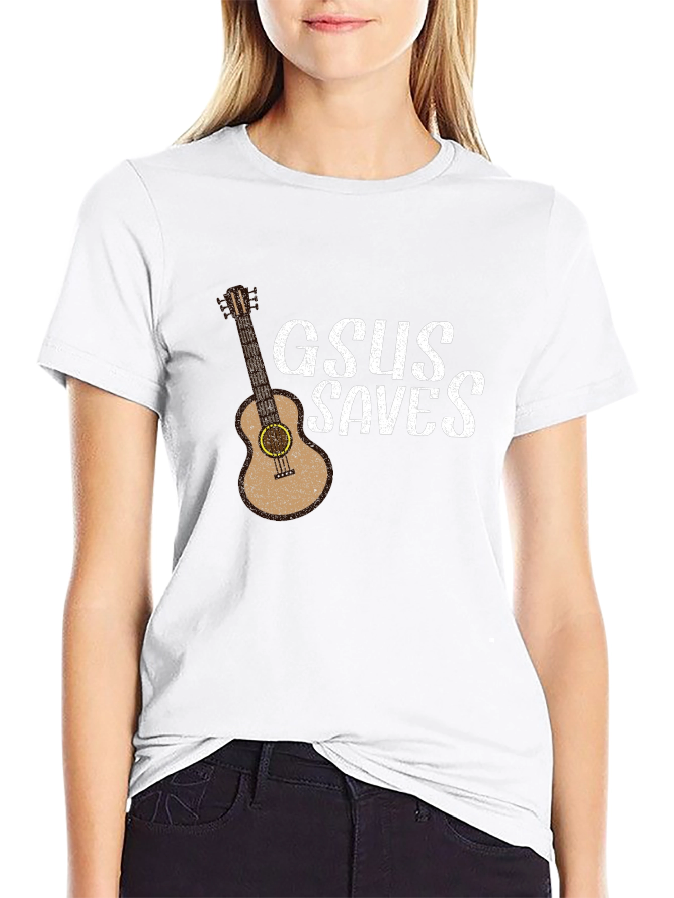 GSUS Saves Graphic T-Shirt - Black Guitar Design
