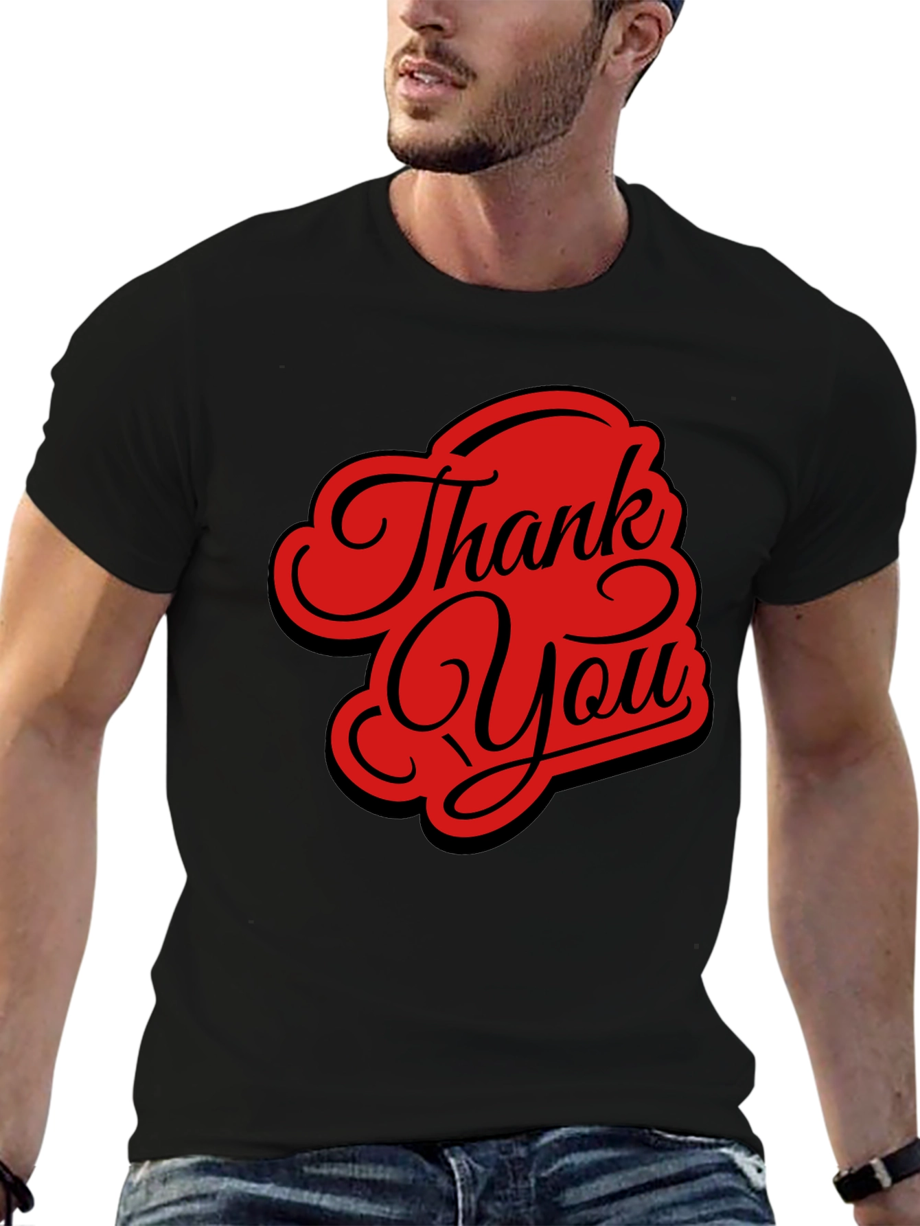 Thank You Graphic Tee - Stylish Black Casual T-Shirt
