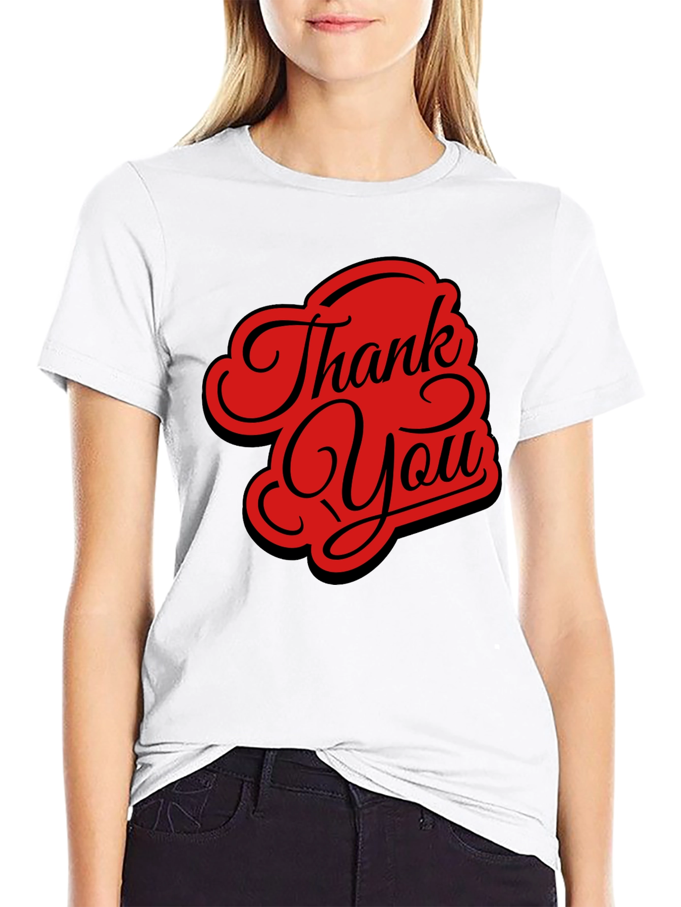 Thank You Graphic Tee - Stylish Black Casual T-Shirt