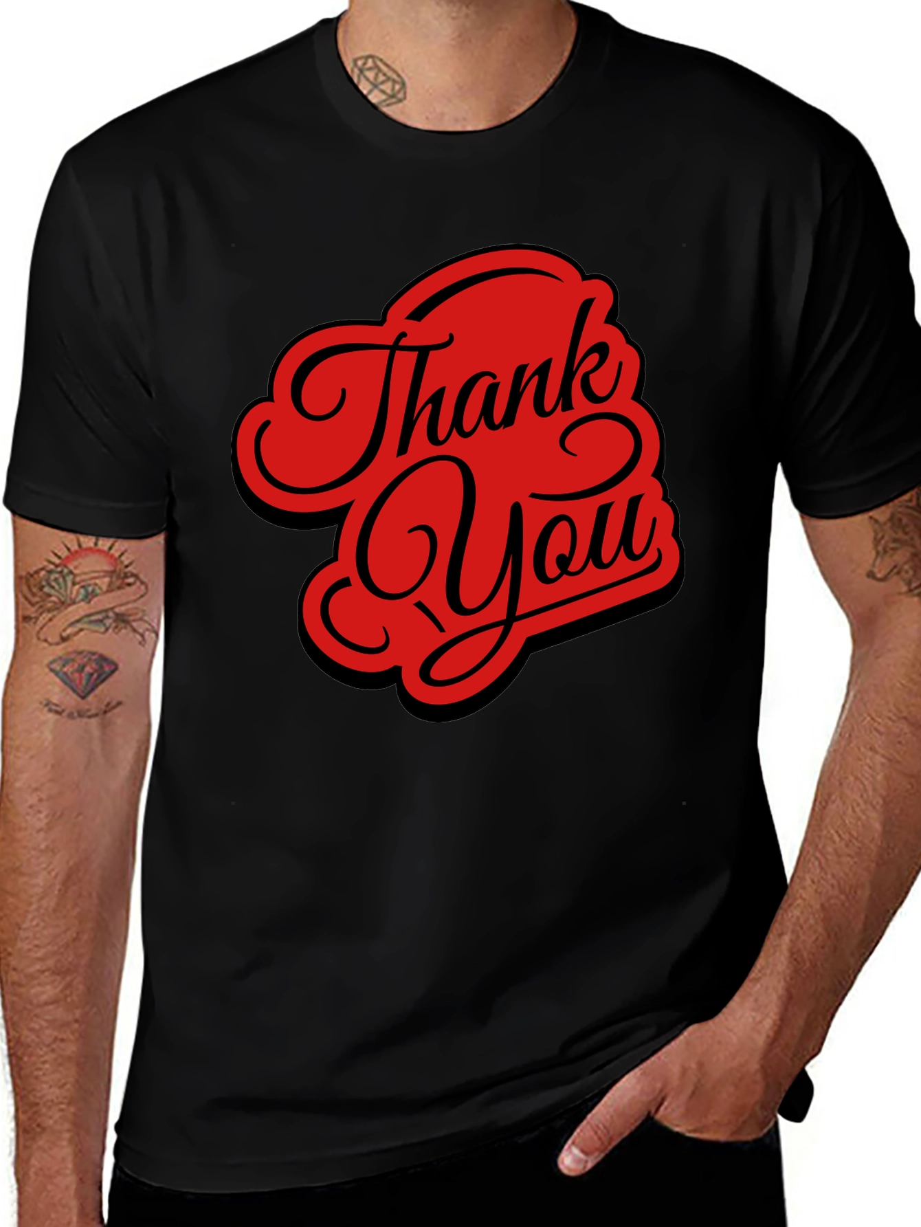 Thank You Graphic Tee - Stylish Black Casual T-Shirt