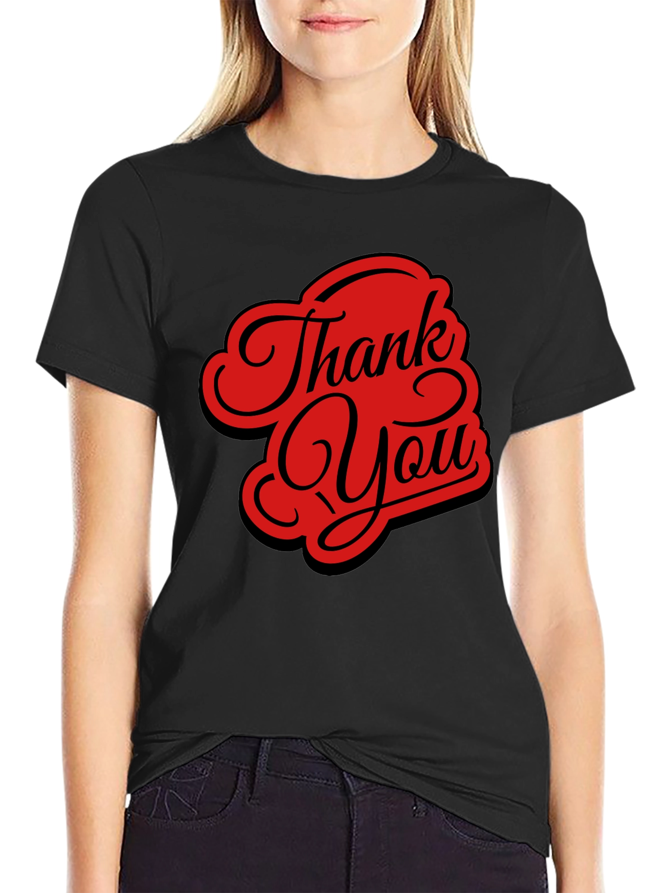 Thank You Graphic Tee - Stylish Black Casual T-Shirt