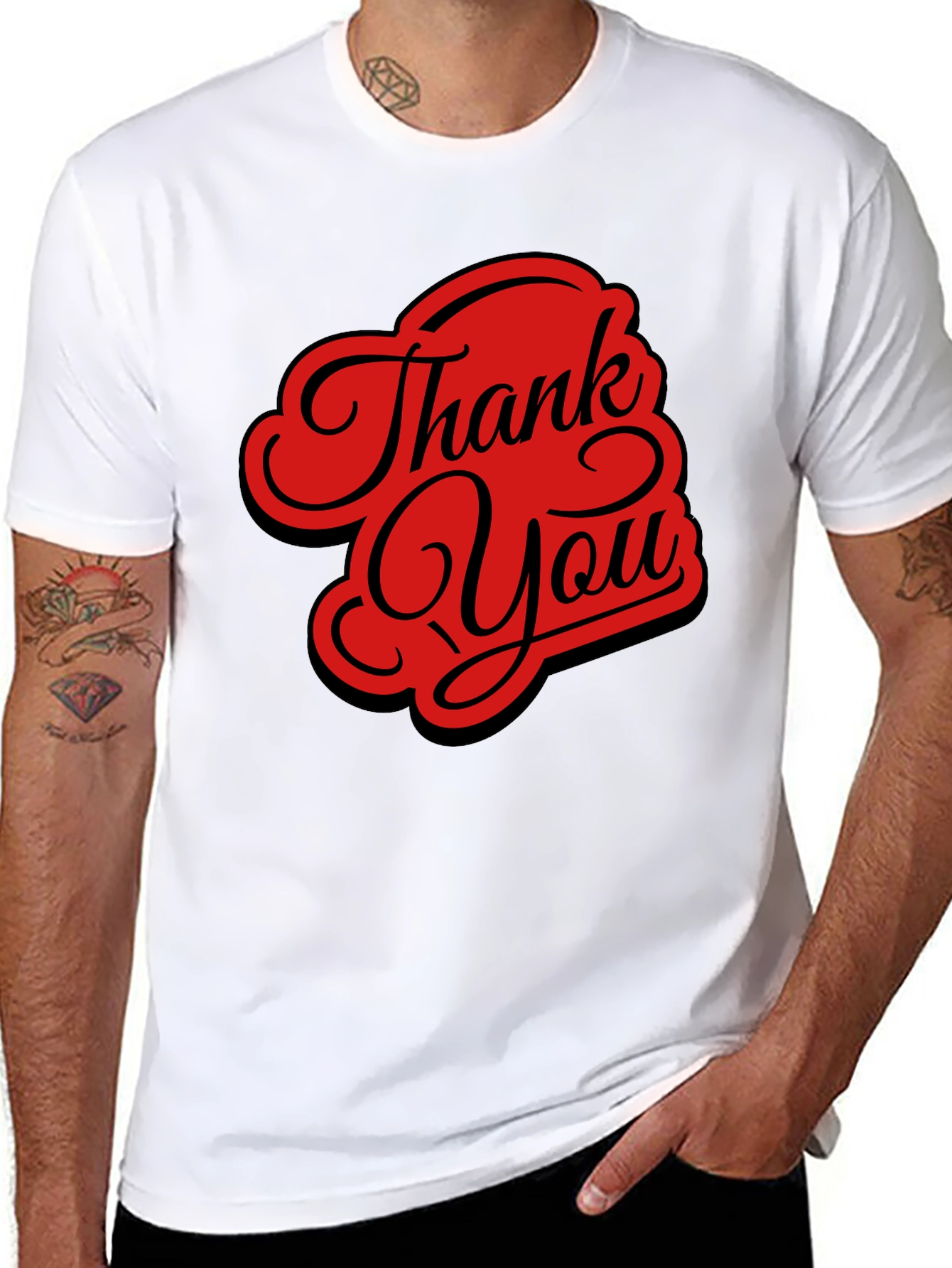 Thank You Graphic Tee - Stylish Black Casual T-Shirt