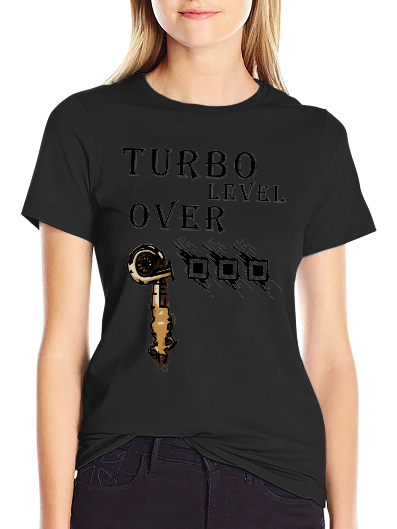 Turbo Level Over 9000 Black Graphic T-Shirt