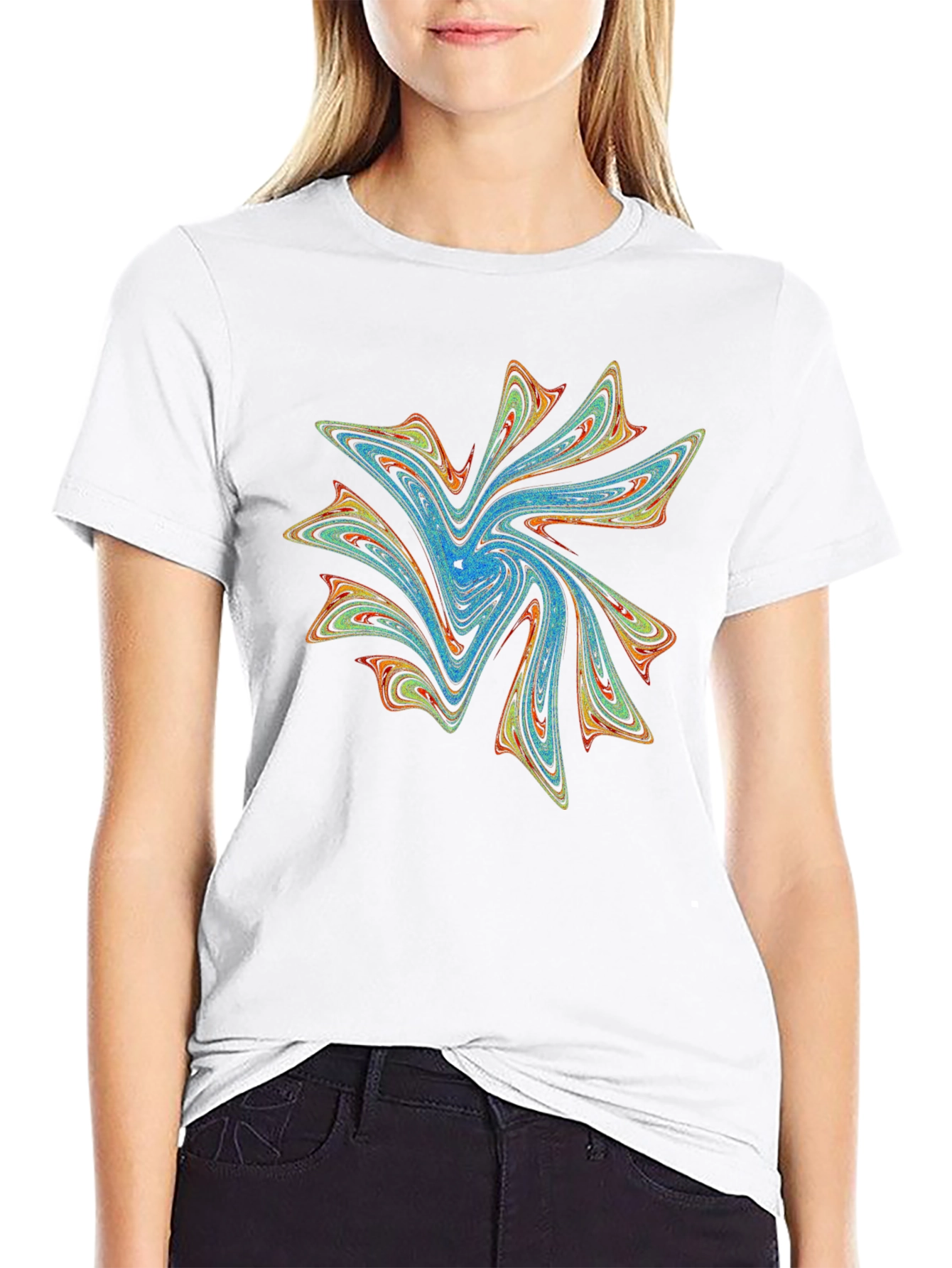 Vibrant Abstract Swirl Graphic Print Black T-Shirt