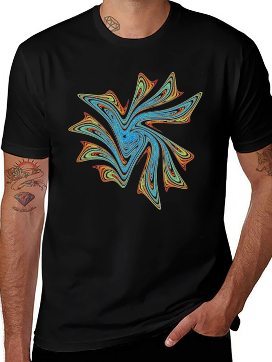 Vibrant Abstract Swirl Graphic Print Black T-Shirt