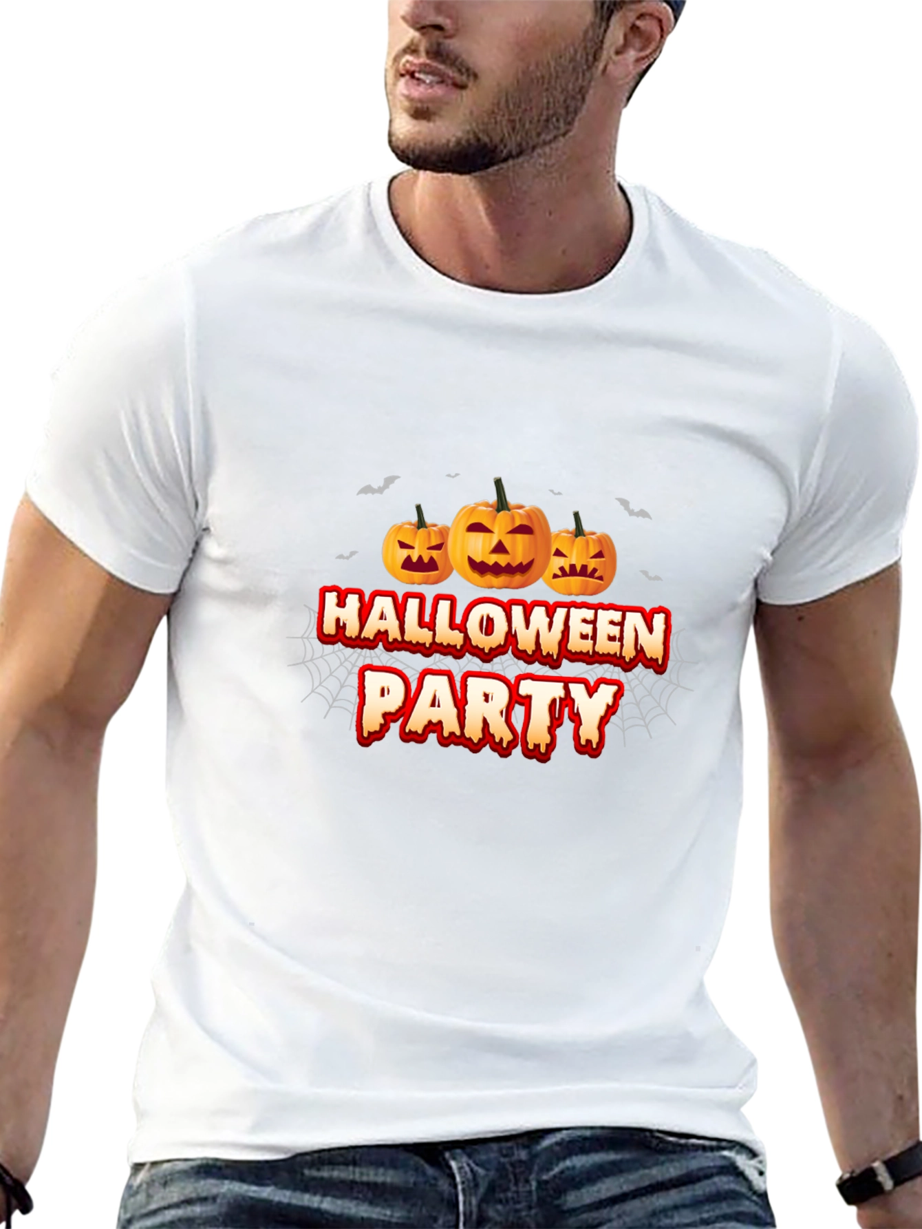 Halloween Party Black T-Shirt with Pumpkin Design