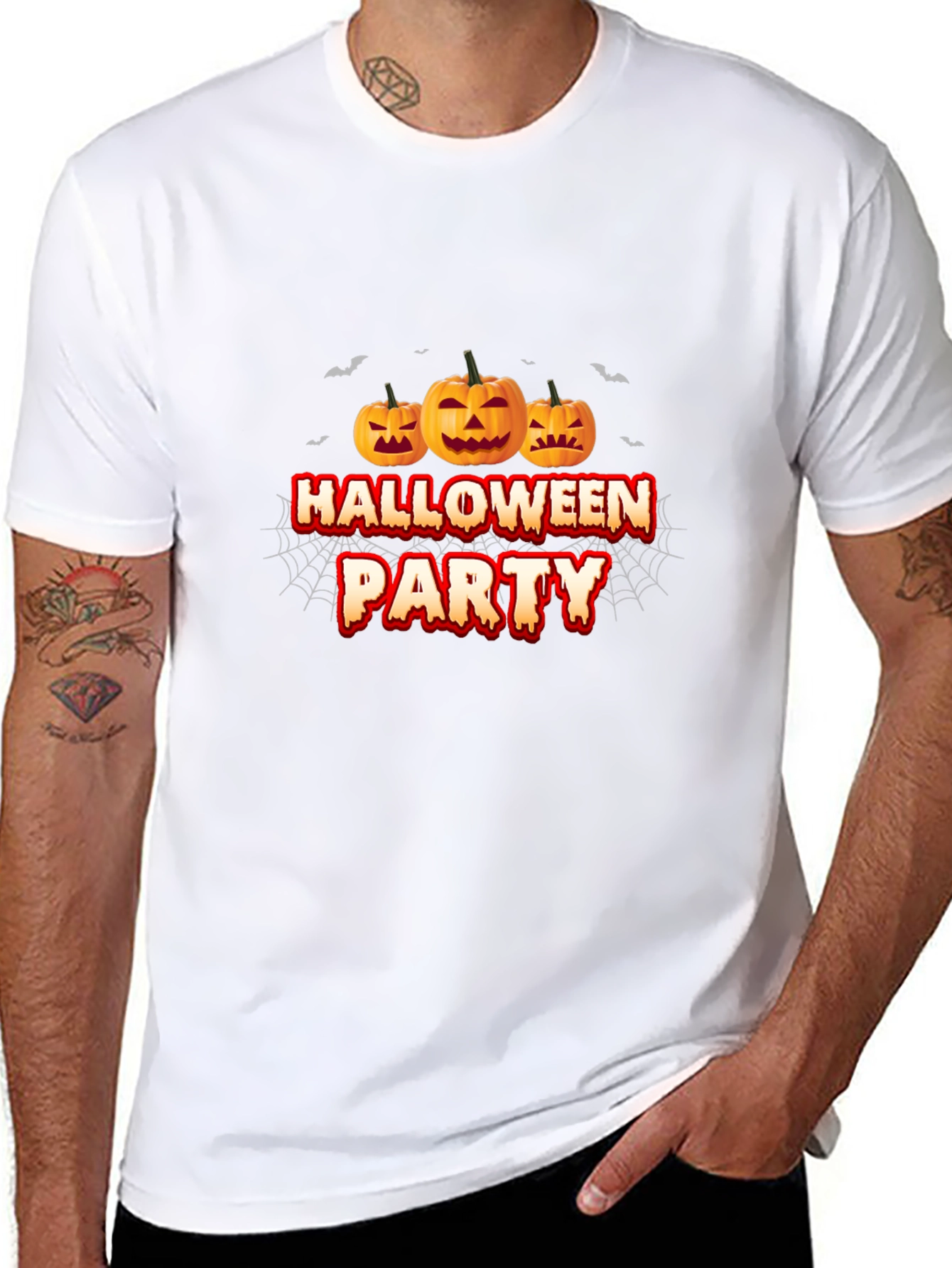 Halloween Party Black T-Shirt with Pumpkin Design